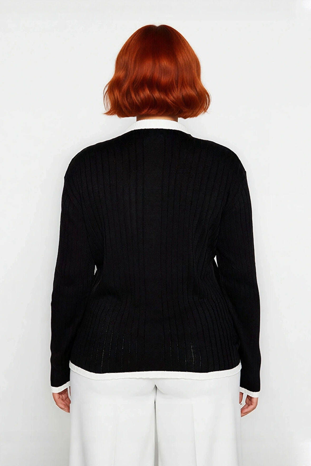 Kadın Basic Siluet İnce Akrilik Dokuma Fitilli Dik Yaka Triko Kazak Standart Uzun Kollu Model