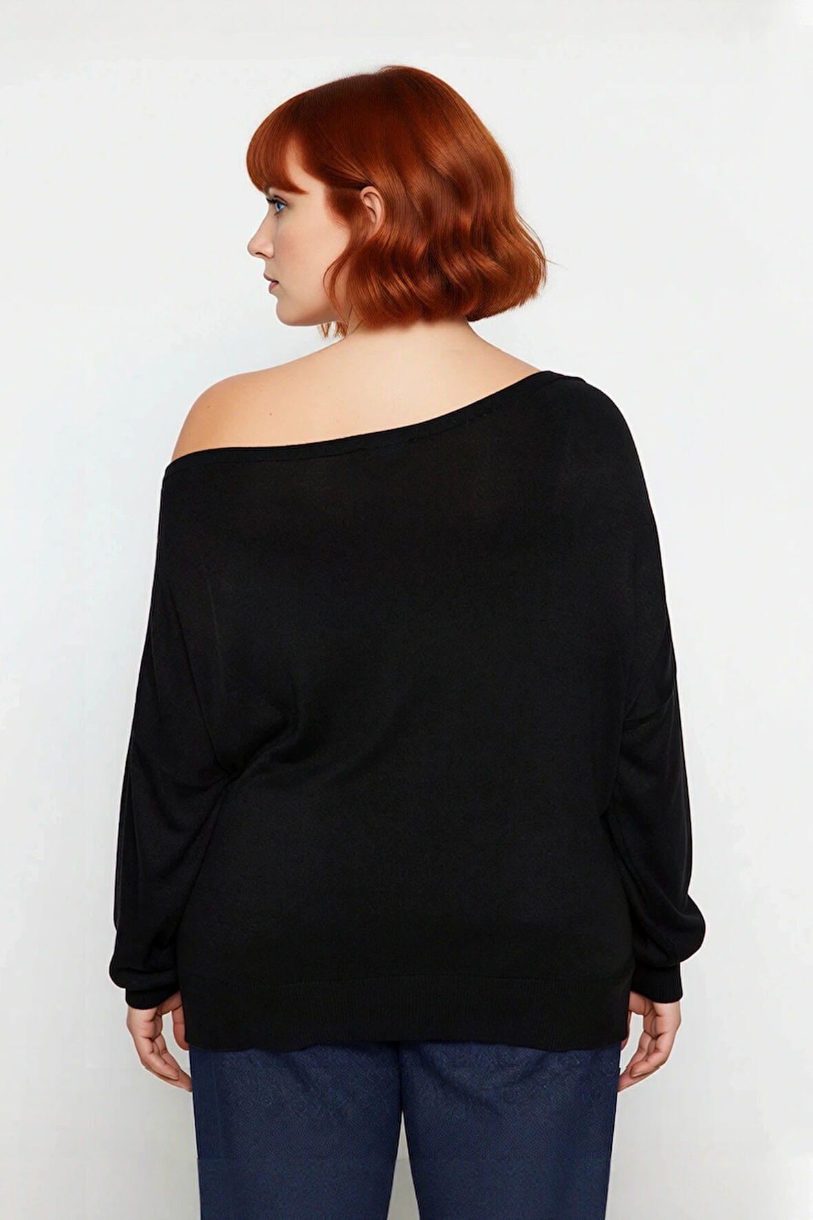 Kadın Basic Siluet Standart Kol Carmen Yaka Triko Kazak Günlük Kombinler İçin Çok Yönlü Kaliteli