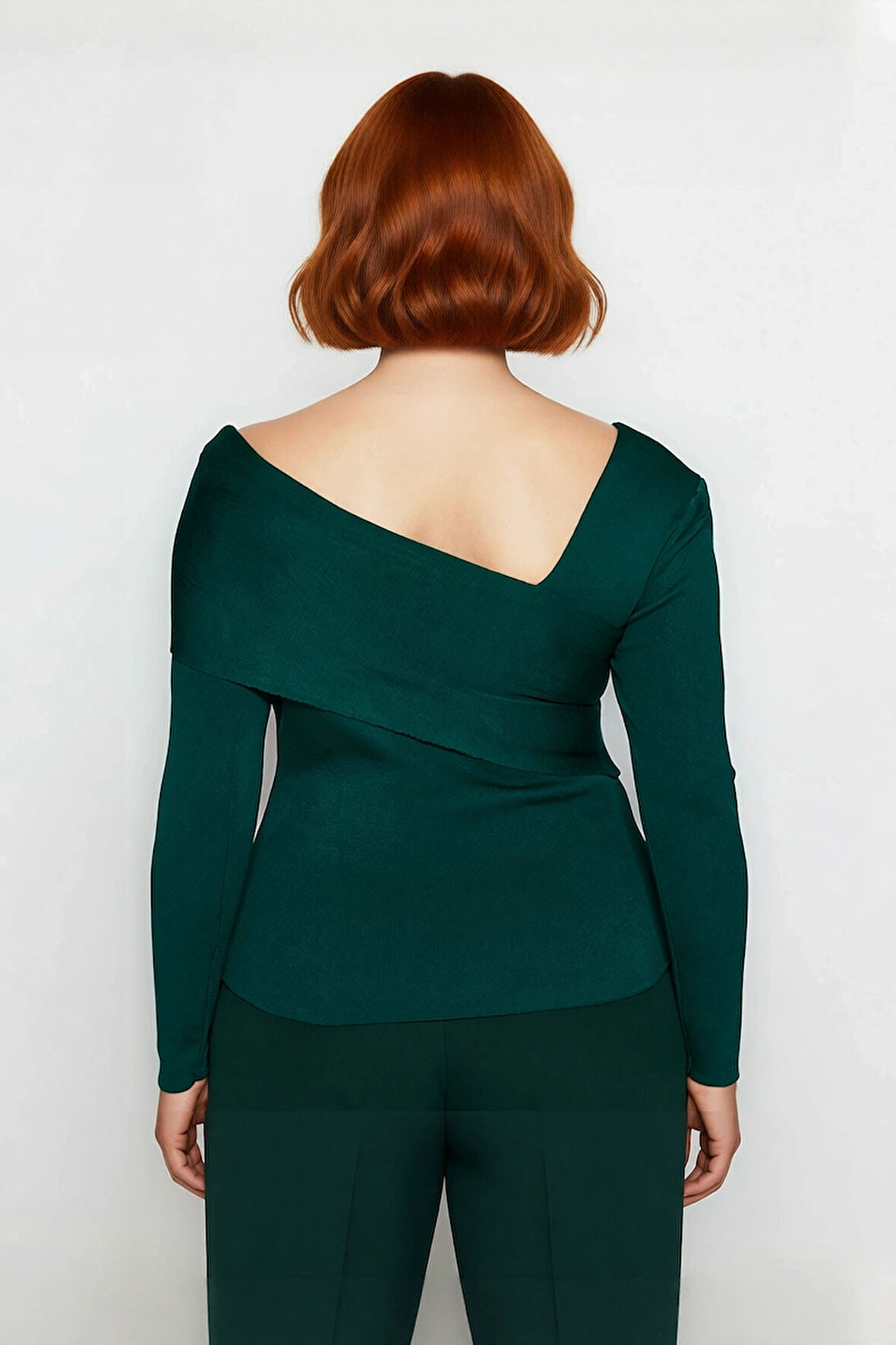 Şık Kadın Asimetrik Yaka Uzun Kollu Triko Kazak Modern Tasarımıyla Her Anınıza Zarafet Katıyor