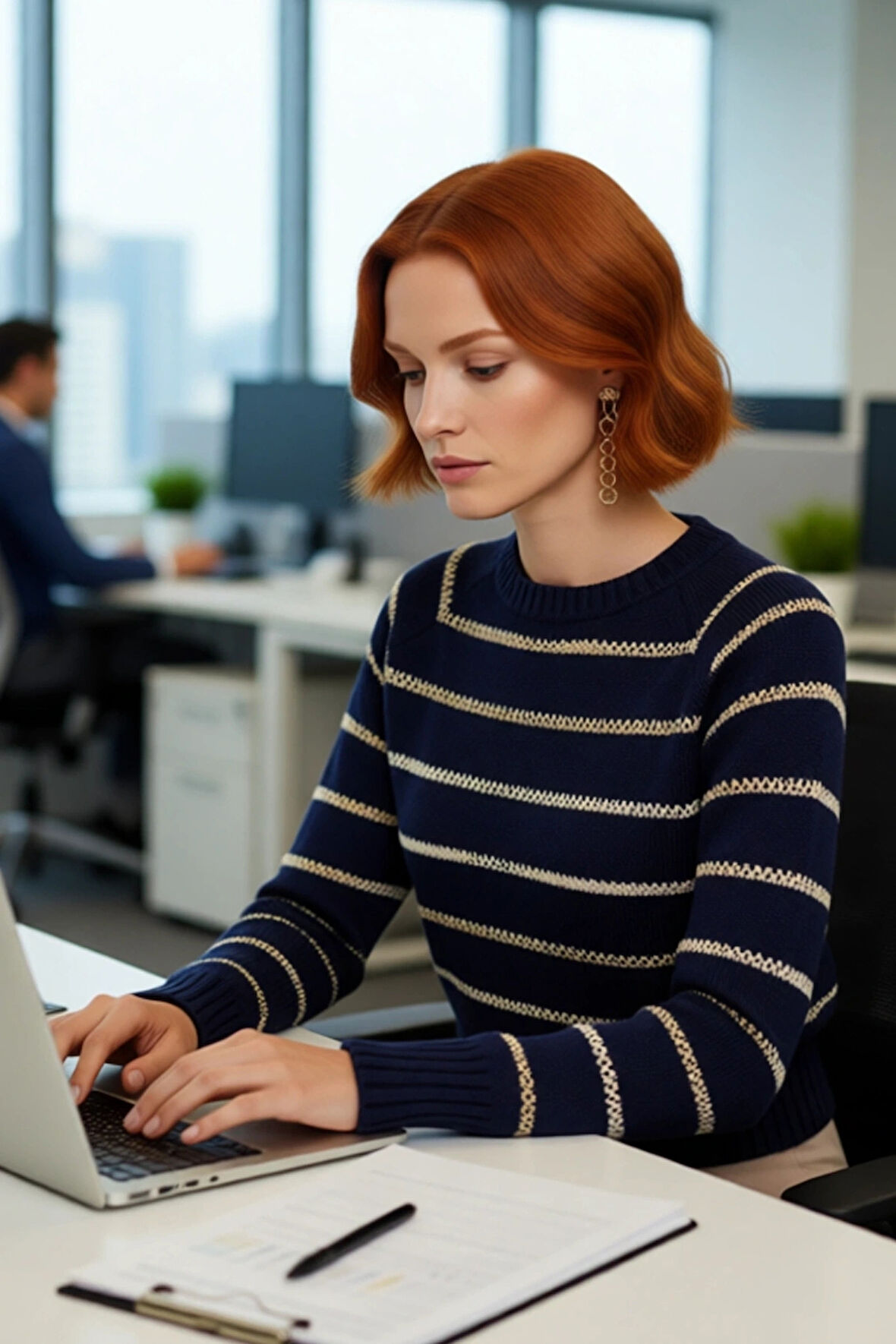 Kadın Oversize Reglan Kol Lacivert Çizgili Triko Kazak Modası Kış Mevsimine Özel Şıklık Kaliteli