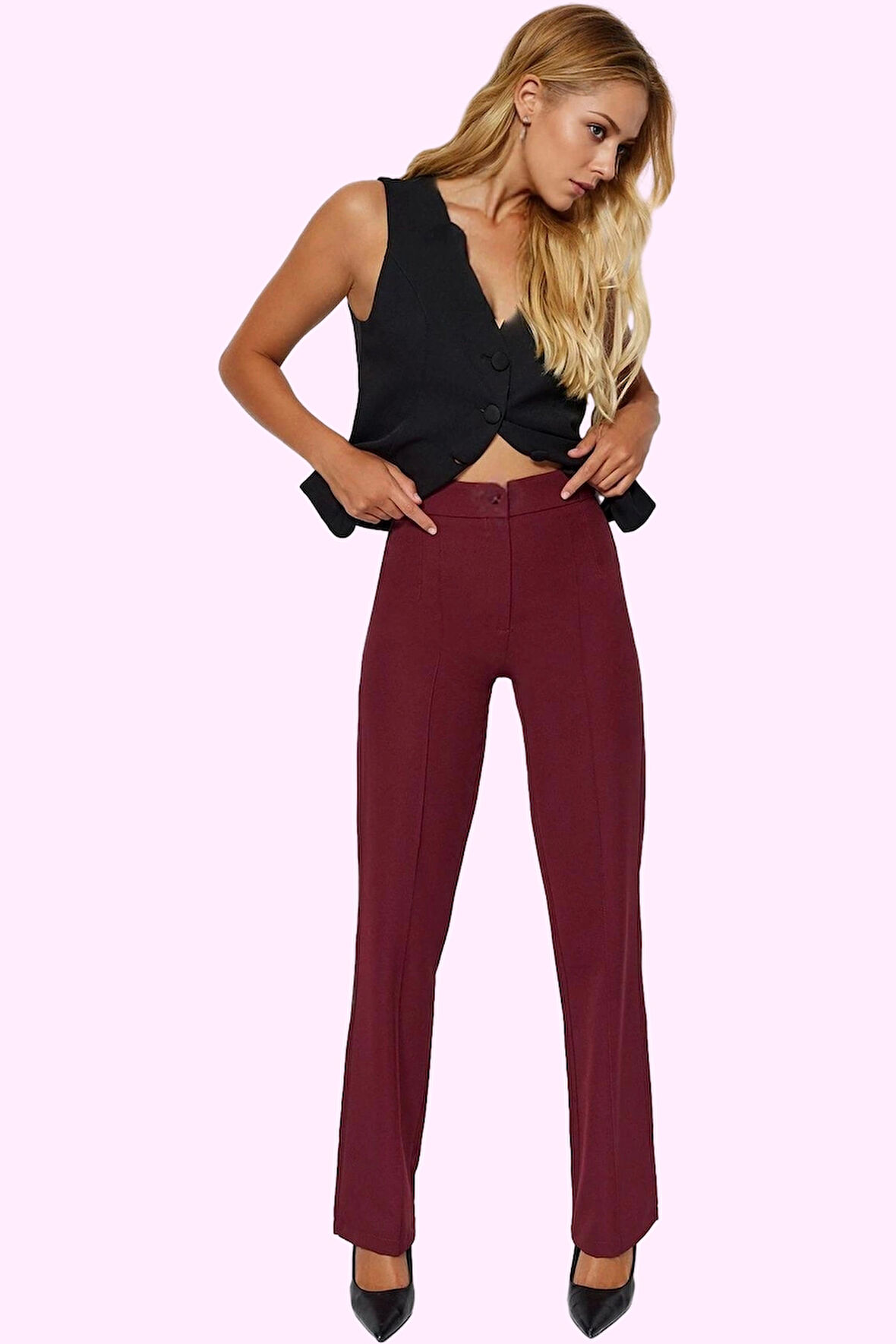 Kadın Yüksek Bel Boru Paça Pantolon; Dokuma Uzun Boy Casual Stil Yaz Aylarının Vazgeçilmezi