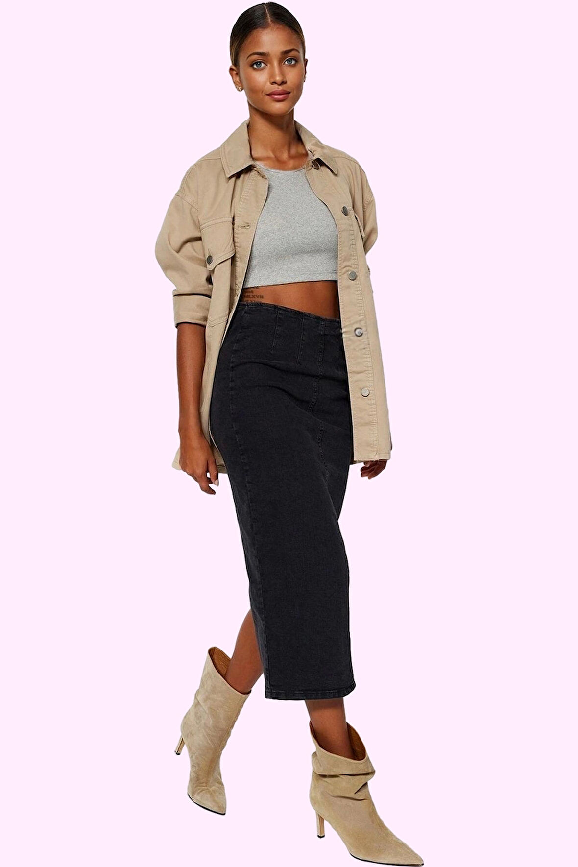 Kadın Denim Midi Kalem Etek Kemer Detayı ile Şıklık ve Konfor Günlük Kullanım Modern Tasarım