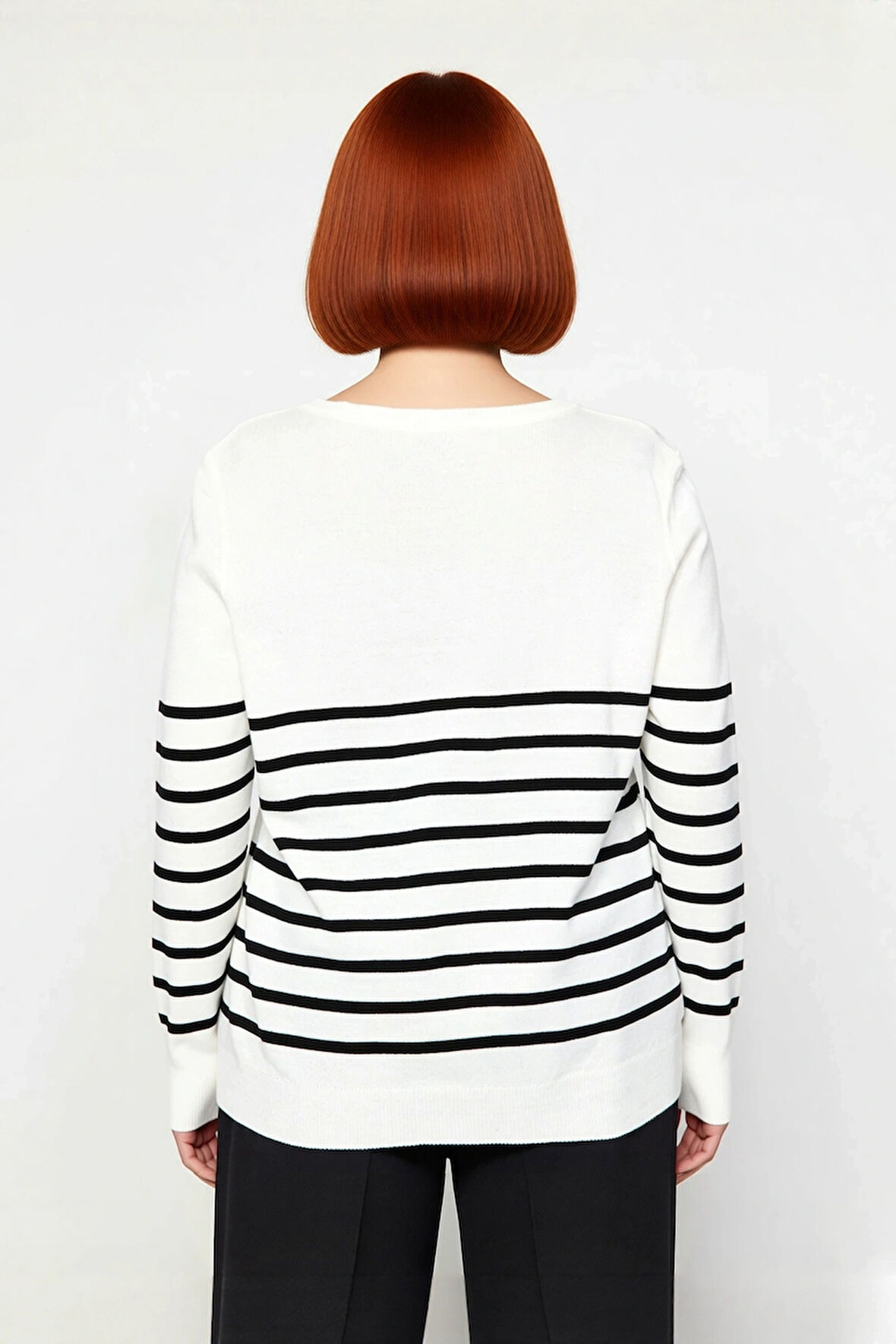 Kadın Bisiklet Yaka Çizgili Triko Kazak Standart Kol Rahat Kalıp Günlük Sonbahar Kış Şıklığı