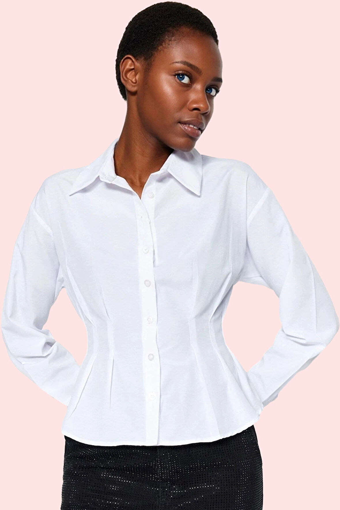 Kadın Uzun Kollu Gömlek Pamuk Polyester Terrycotton Kumaş Günlük Kullanım Kaliteli Malzeme