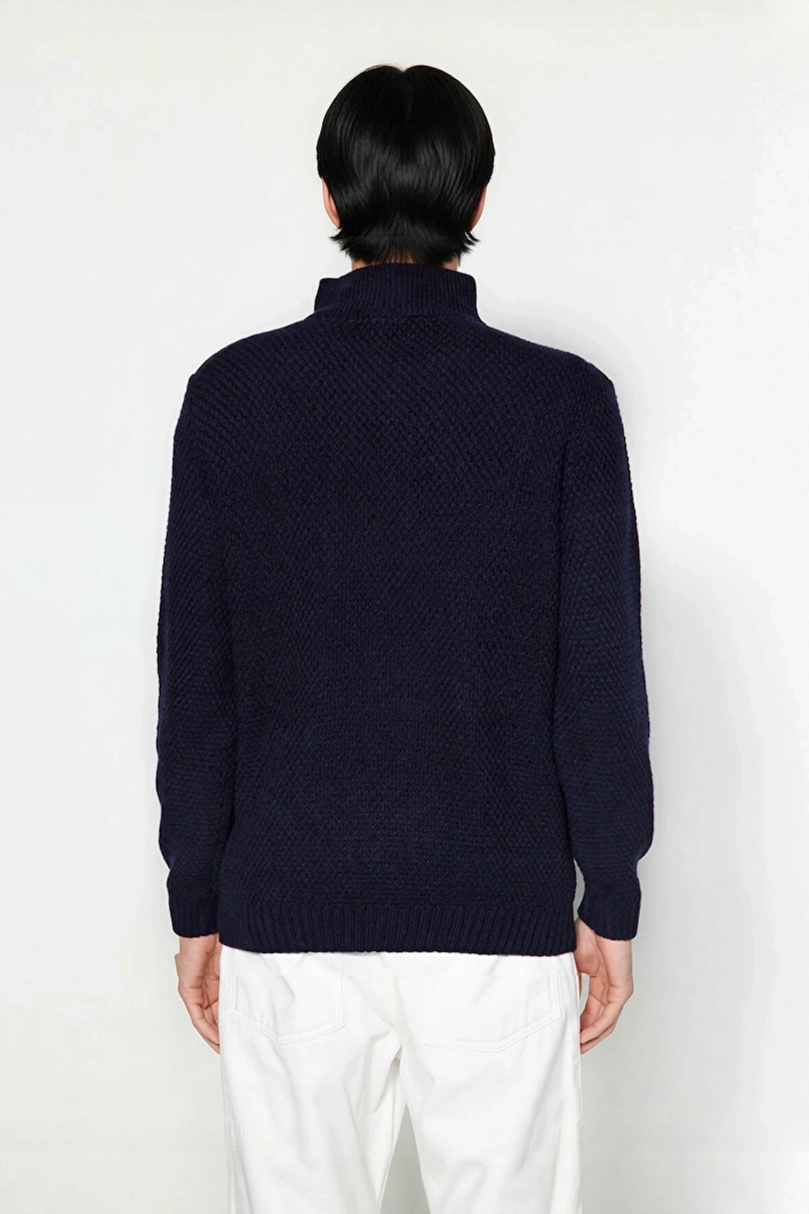 Erkek Casual Uzun Kollu Saç Örgü Desenli Fermuarlı Dik Yaka Regular Kalıp Triko Kazak Kaliteli