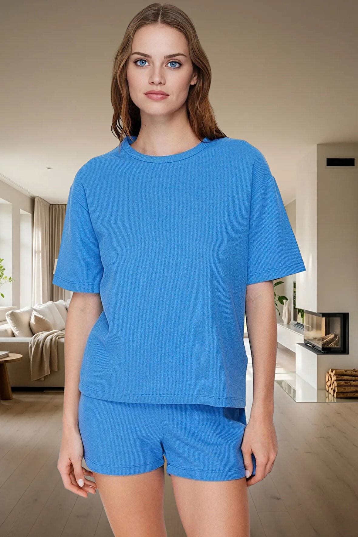 Örme Waffle Kumaş Pijama Takımı 2 Parça Rahat ve Şık Yazlık Mükemmel Uyum Zarifane Tasarım