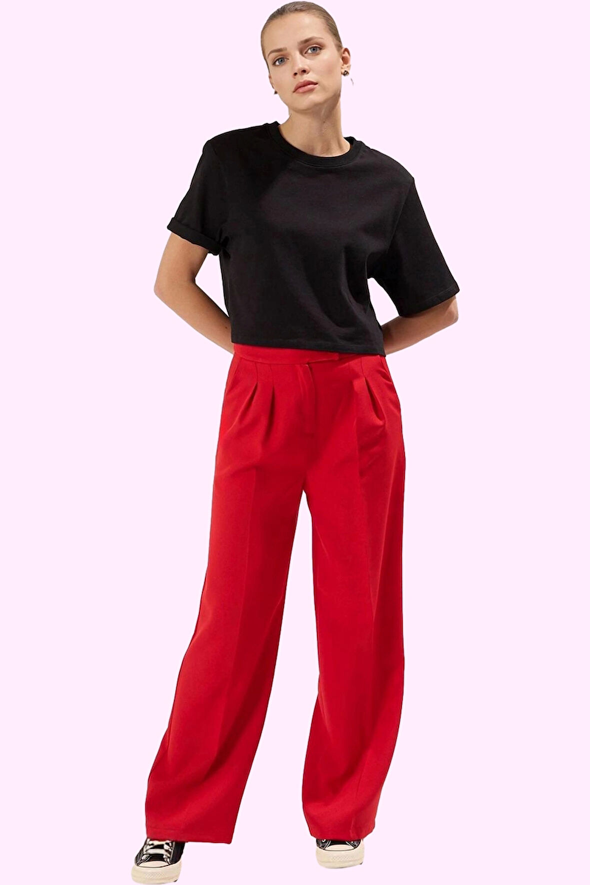 Kadın Boru Paça Pantolon Polyester Elastan Günlük Ve İş Kullanımı Yaz Aylarının Vazgeçilmezi