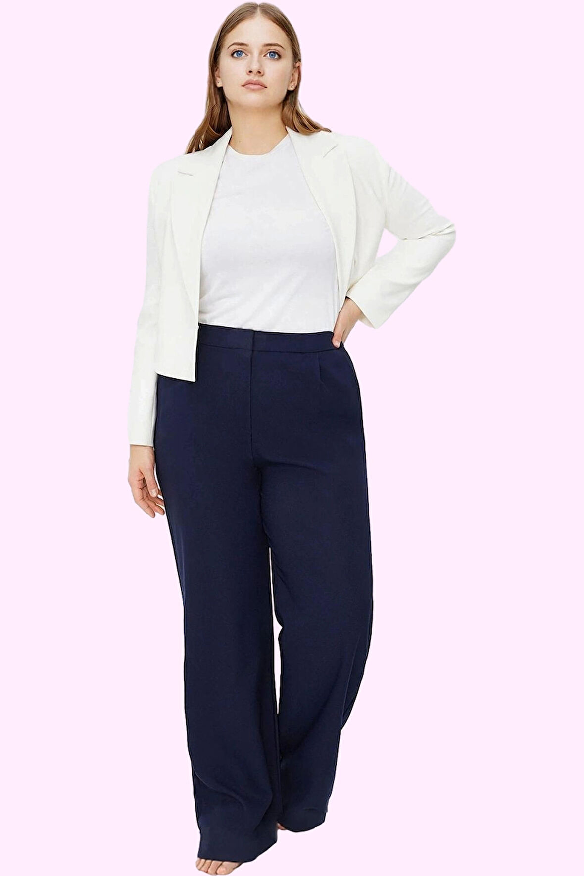 Kadın Yüksek Bel Geniş Paça Pantolon Polyester Elastan Ofis Şıklığı Yaz Aylarının Vazgeçilmezi