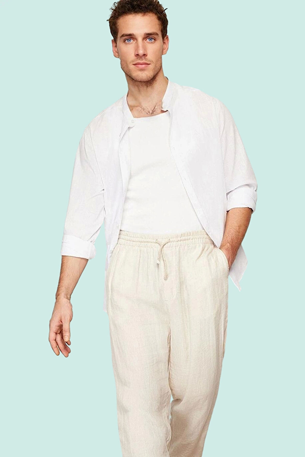 Erkek Hakim Yaka Pamuklu Uzun Kollu Gömlek Casual Stil Tüm Sezonlar Yaz Aylarının Vazgeçilmezi