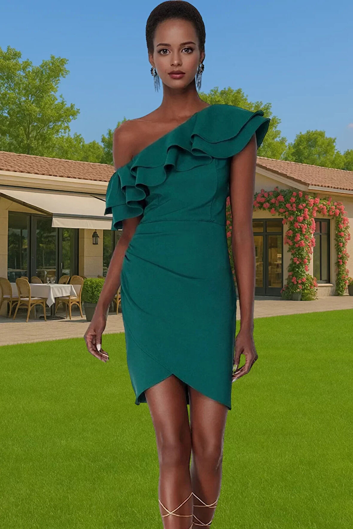 Bodycon Tek Omuzlu Mini Elbise Polyester Elastan Yazlık Şıklık Dayanıklı Malzeme Şık Görünüm