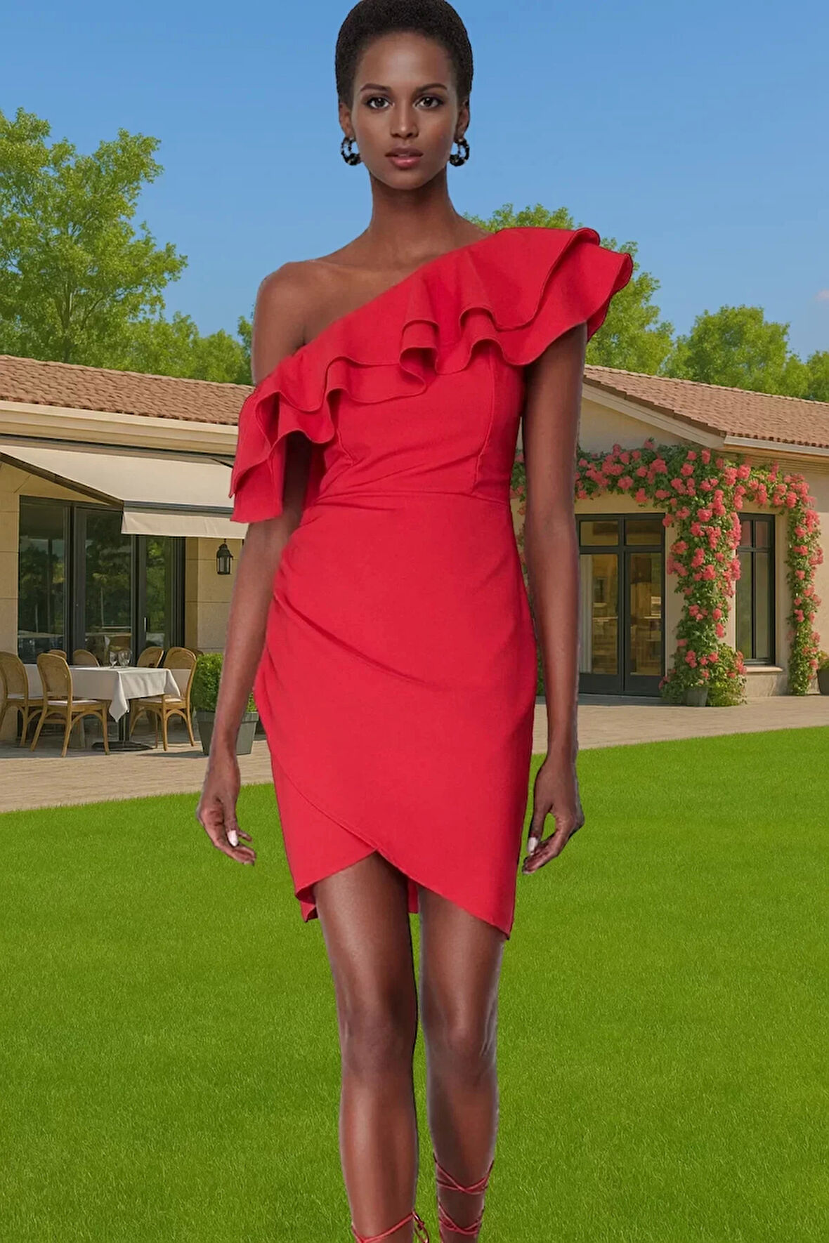 Bodycon Tek Omuzlu Mini Elbise Polyester Elastan Yazlık Şıklık Dayanıklı Malzeme Şık Görünüm