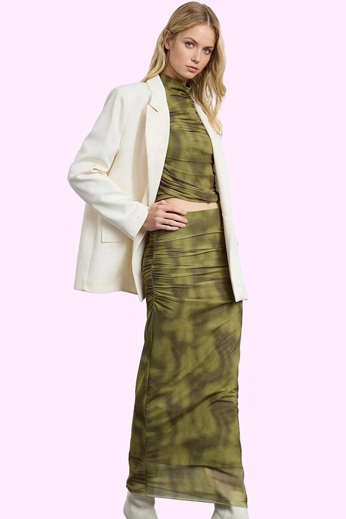 Kadın Astarlı Beli Lastikli Maxi Etek Renk Soyut Desen Tül Dokuma Örme Kumaş Günlük Kullanım