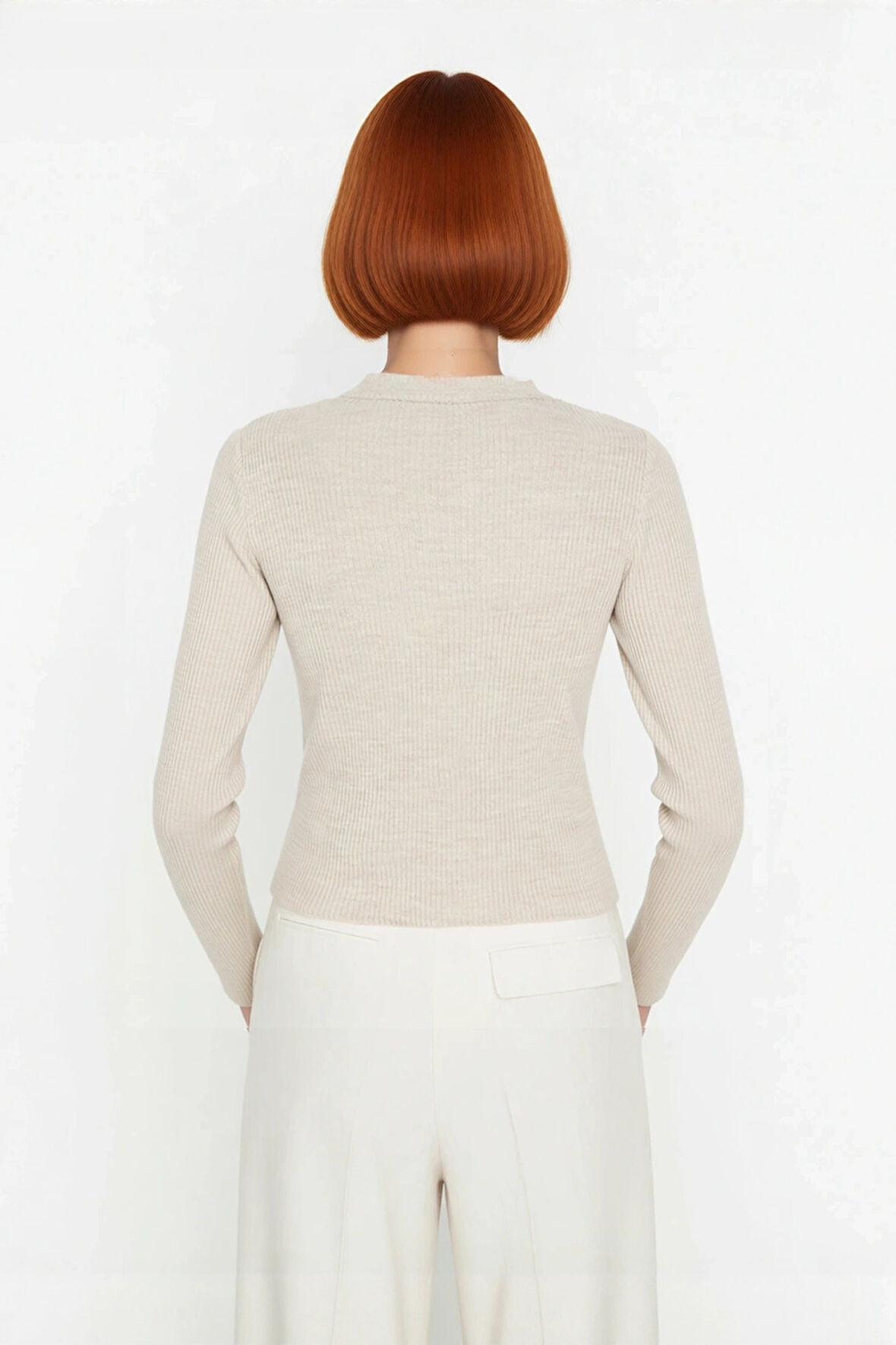 Kadın Fitted Bisiklet Yaka Triko Kazak Uzun Kollu Düz Desen Akrilik Ramadan Koleksiyonu Kaliteli