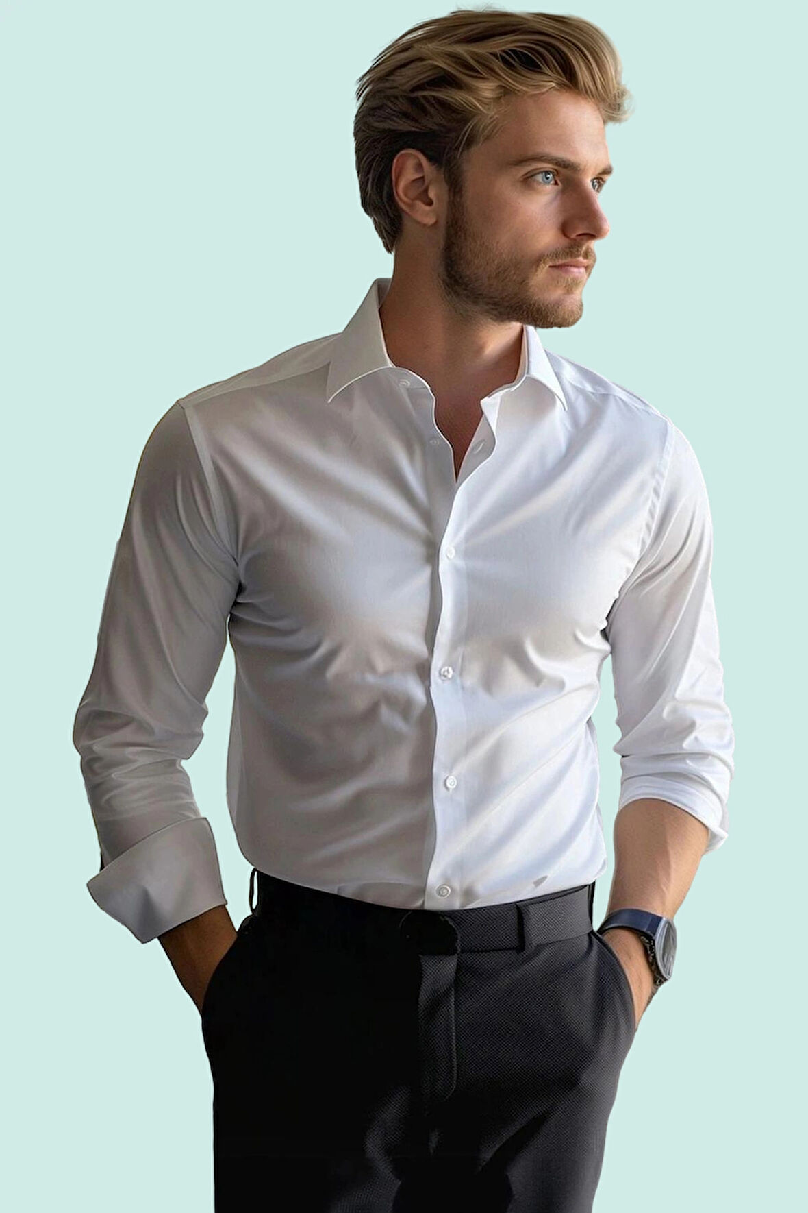 Erkek Casual Gömlek Slim Fit Kolay Ütü Yaka Standart Kol Dokuma Kumaş Yaz Aylarının Vazgeçilmezi