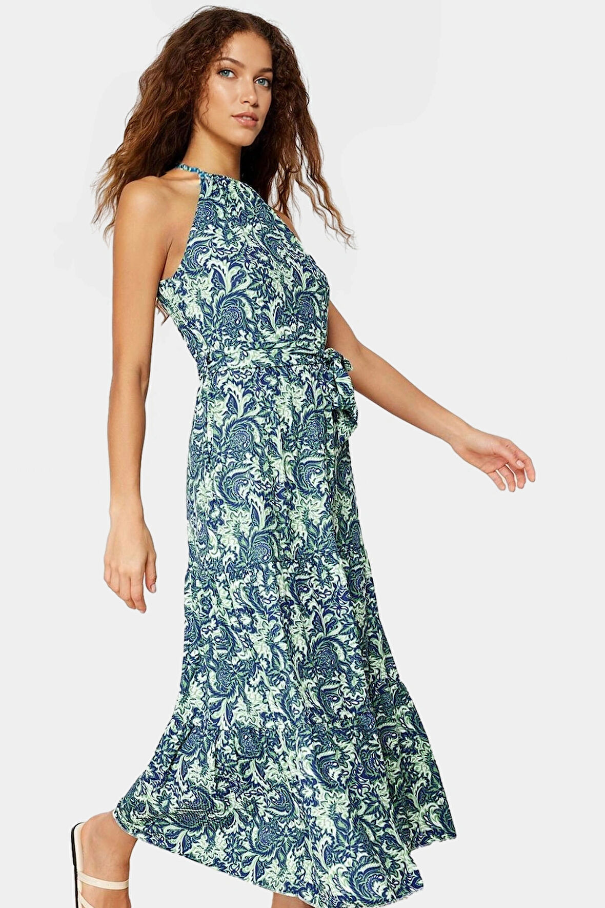 Örme Polyester Maxi Elbise Kolsuz A line Halter Yaka Şık Görünüm Zarifane Tasarım Yüksek Kalite