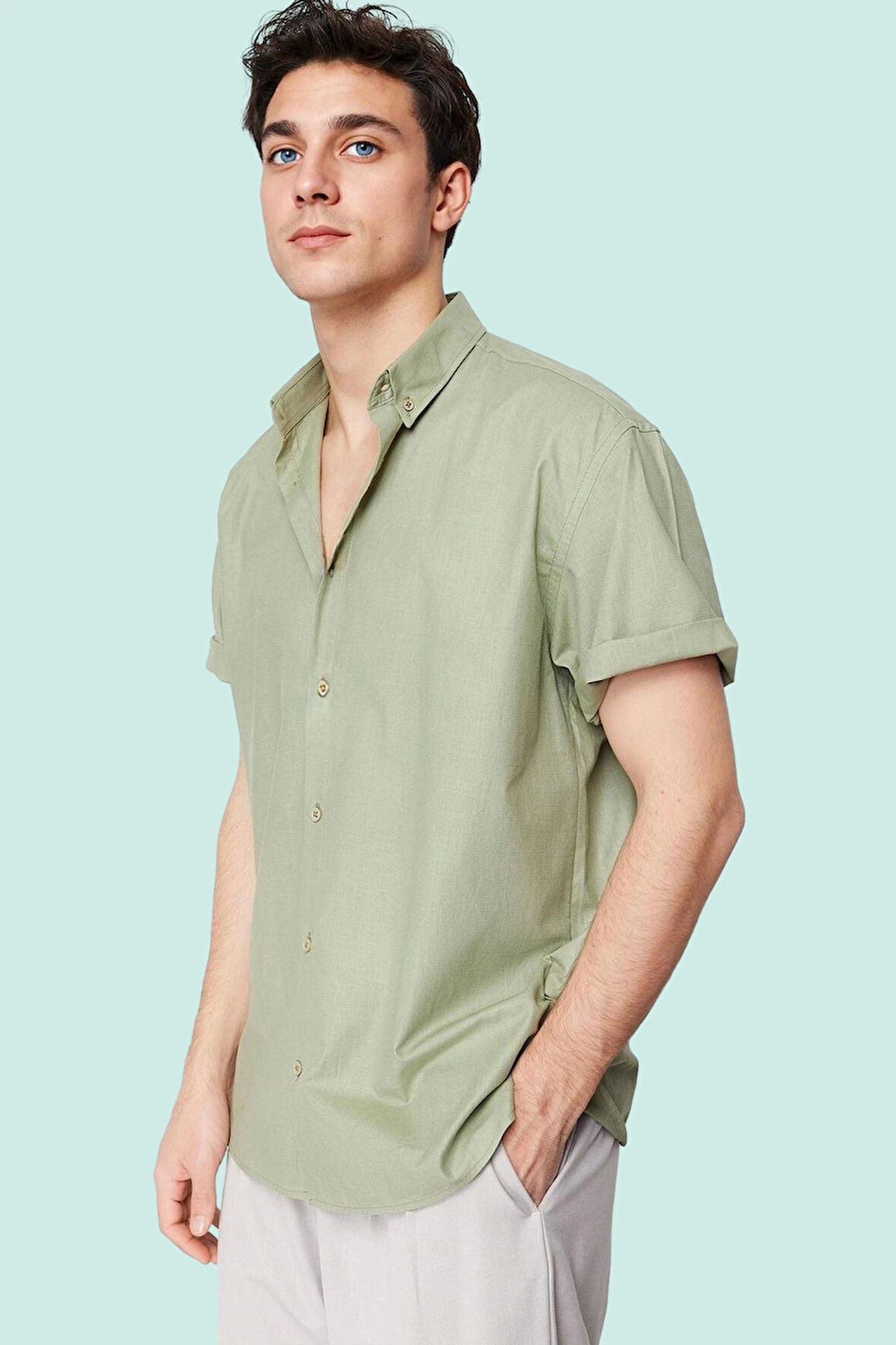 Erkek Yazlık Pamuklu Gömlek Rahat Oversize Fit Kısa Kollu Yaka Günlük Kullanım Özel Günler