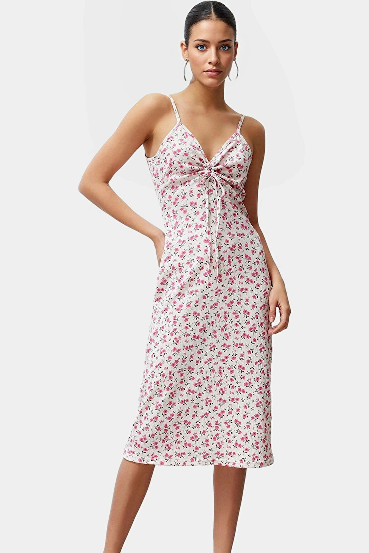 Rahat ve Şık Bürümcük Dokuma Örme Elbise Polyester Karışımlı Midi Boy A Line Premium Kalite