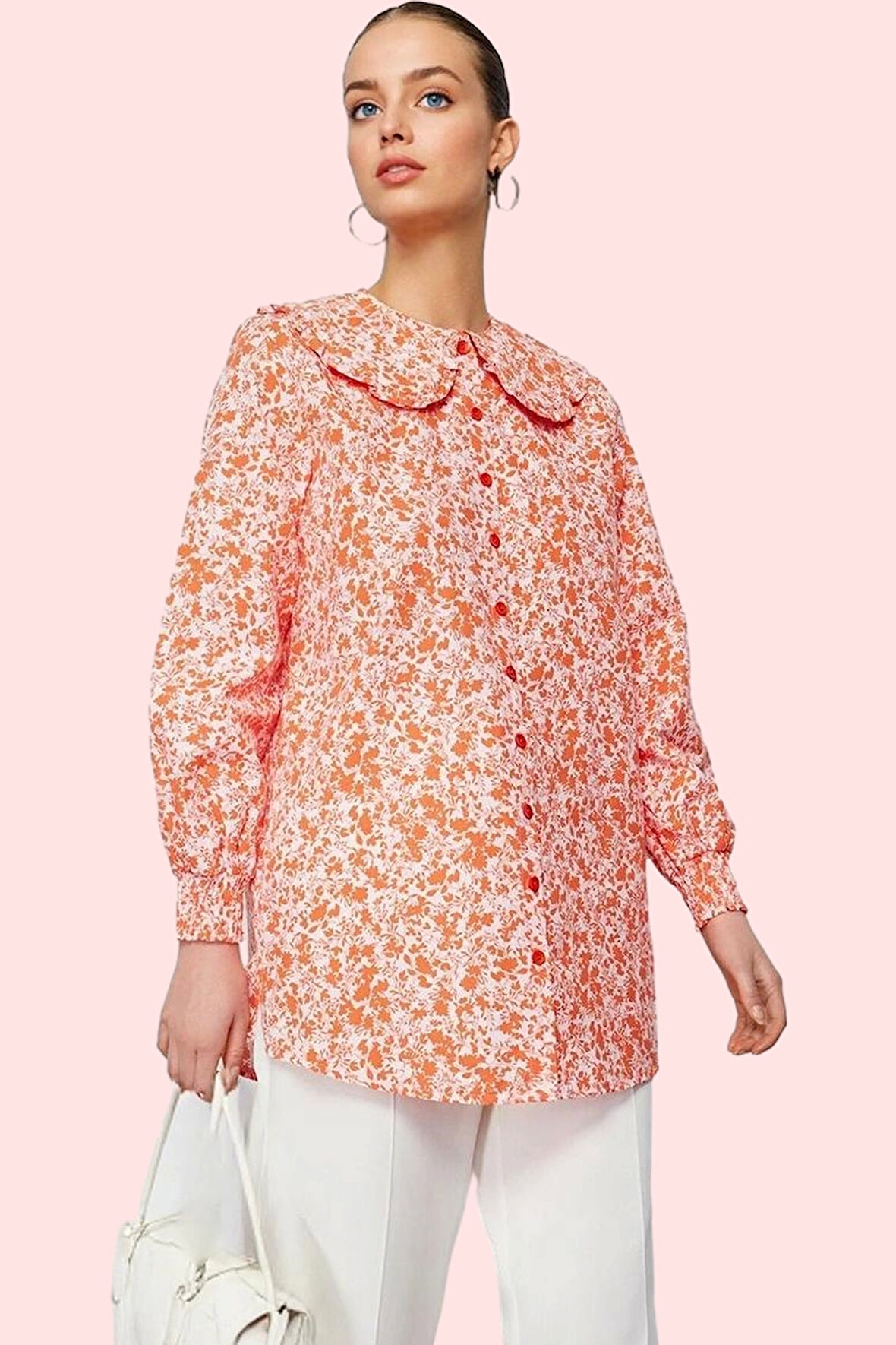 Kadın Yazlık Bebe Yaka Gömlek Polyester Pamuk Rahat Günlük Hafta Sonu Yaz Aylarının Vazgeçilmezi