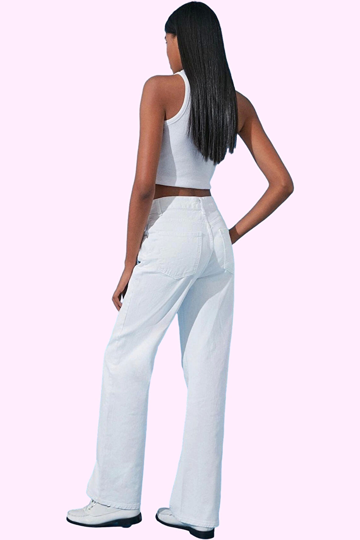 Kadın Yazlık Pamuk Denim Jean Pantolon; Yüksek Bel Geniş Paça Casual Stil Günlük Kombinler