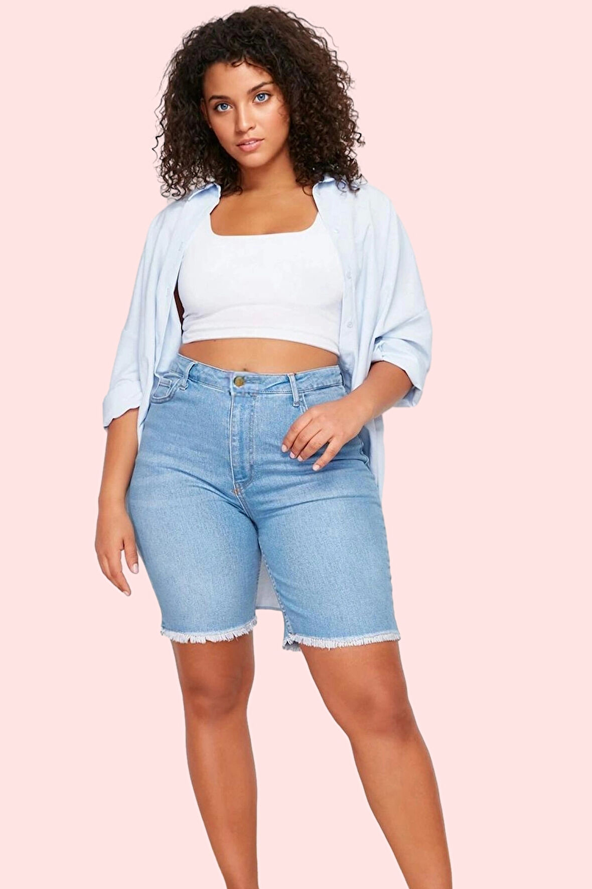 Kadın Yüksek Bel Denim Şort Skinny Dar Paça Pamuk Casual Stil Günlük Kullanım Modern Tasarım