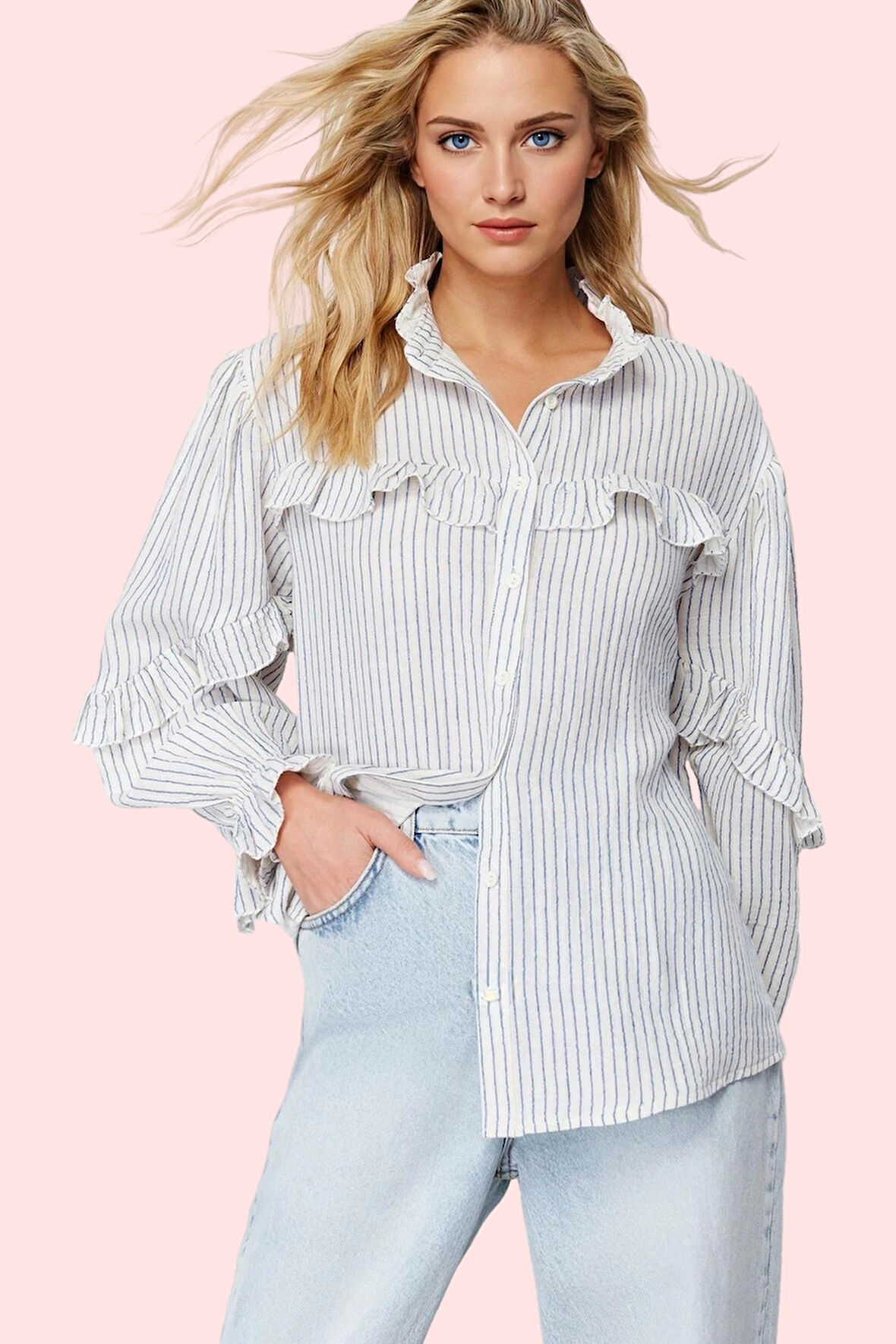 Kadın Basic Siluet Uzun Kollu Çizgili Gömlek Pamuk Rahat Günlük Stil Yaz Aylarının Vazgeçilmezi