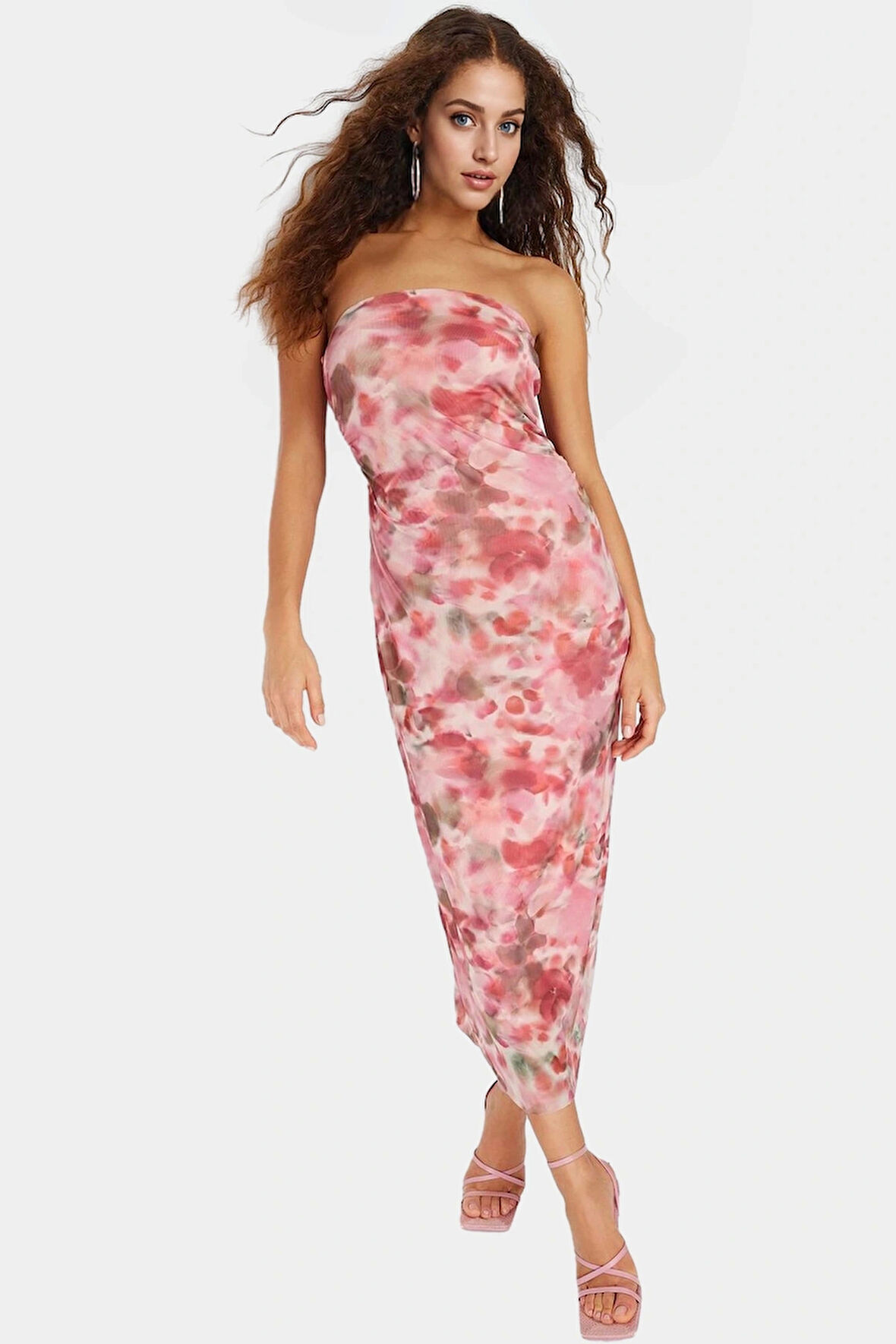 Çiçek Desenli Kolsuz Maxi Elbise Esnek Örme Kumaş Casual Stil Kaliteli İşçilik