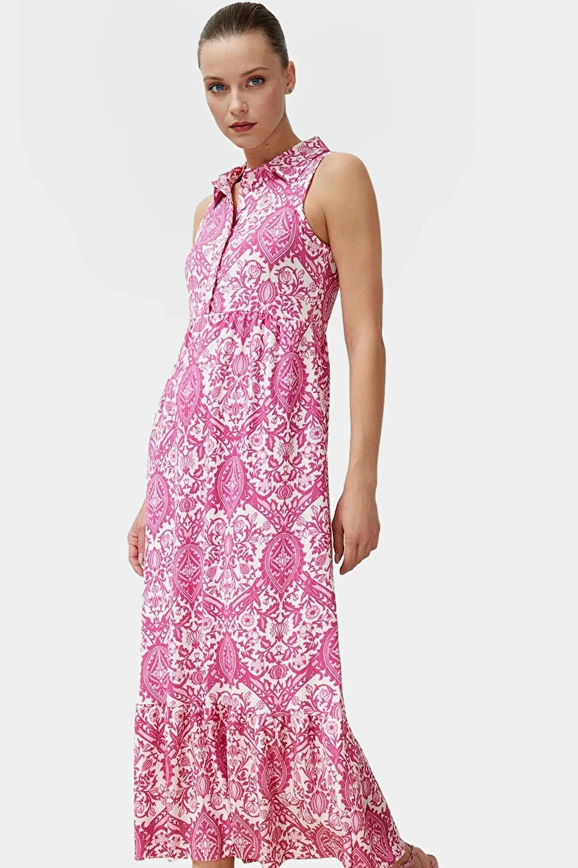 Kolsuz A line Maxi Elbise Polyester Elastan Örme Kumaş Yazlık Seçkin Malzeme Premium Kalite