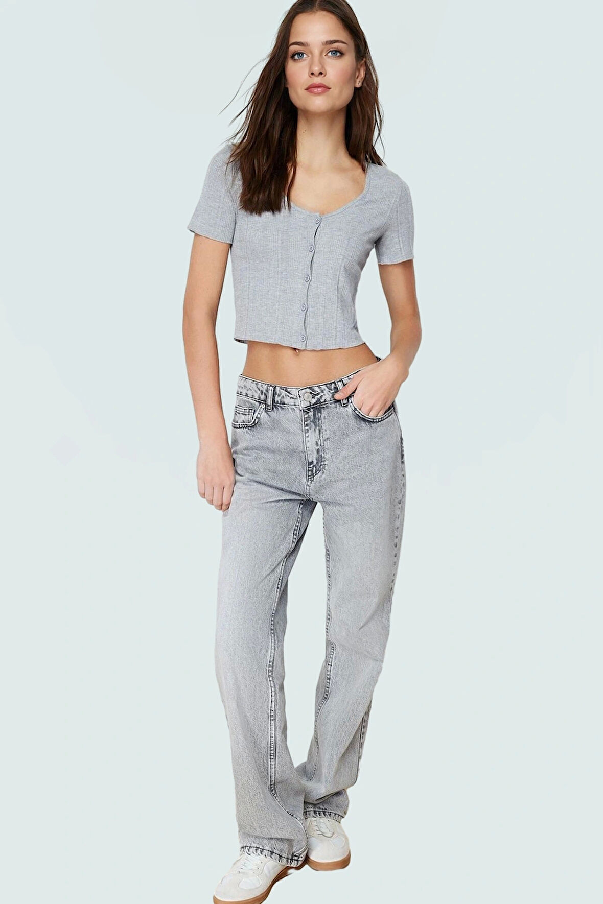 Yazlık Crop Bluz 96%Polyester 4%Elastan Havuz Yaka Fitted Kalıp Mükemmel Uyum