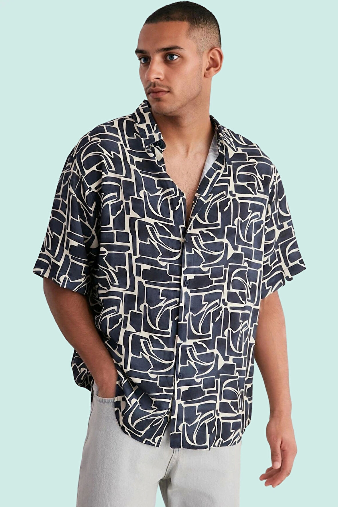 Erkek Basic Oversize Fit Viskoz Gömlek Rahat Yaz Kombinleri İçin Günlük Kullanım Hafta Sonu