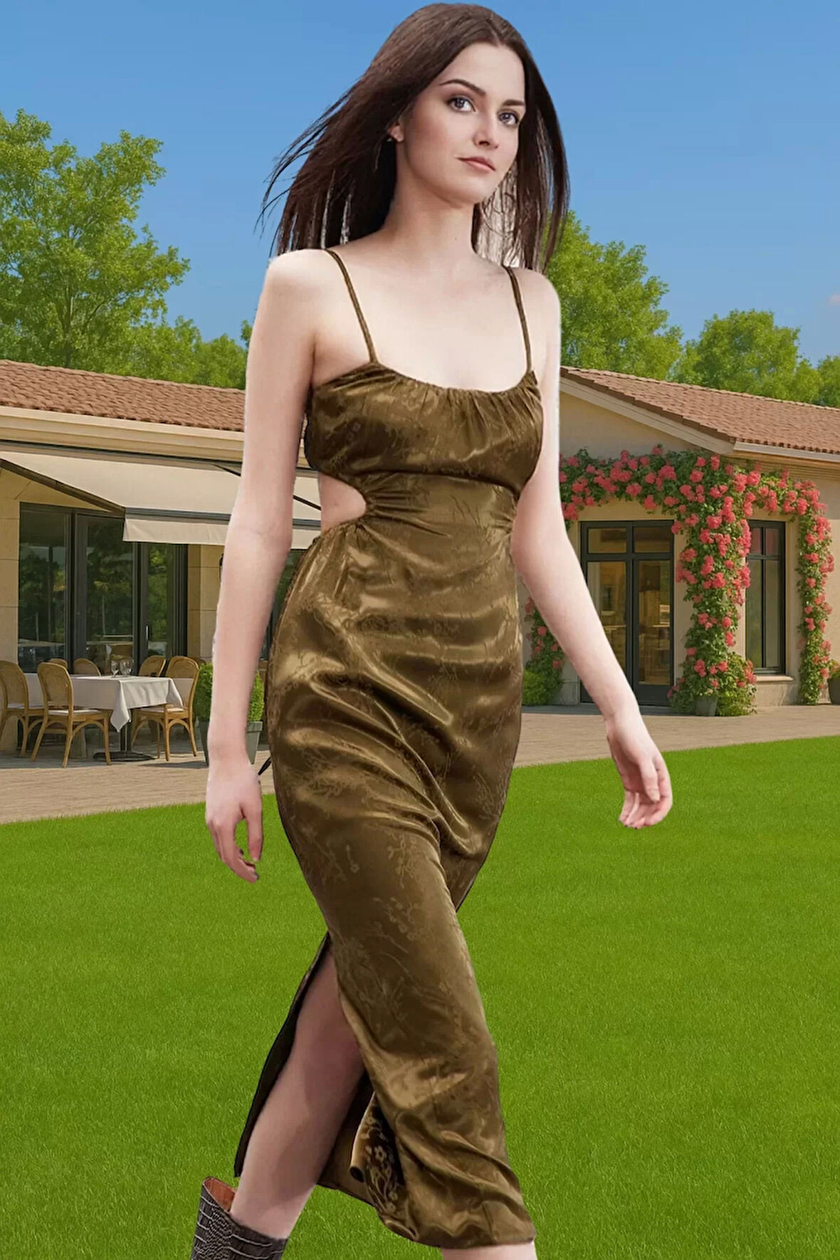 Midi Boy Askılı Saten Abiye Elbise Özel Günler İçin Rahat Ve Şık Şık Görünüm Profesyonel Görünüm