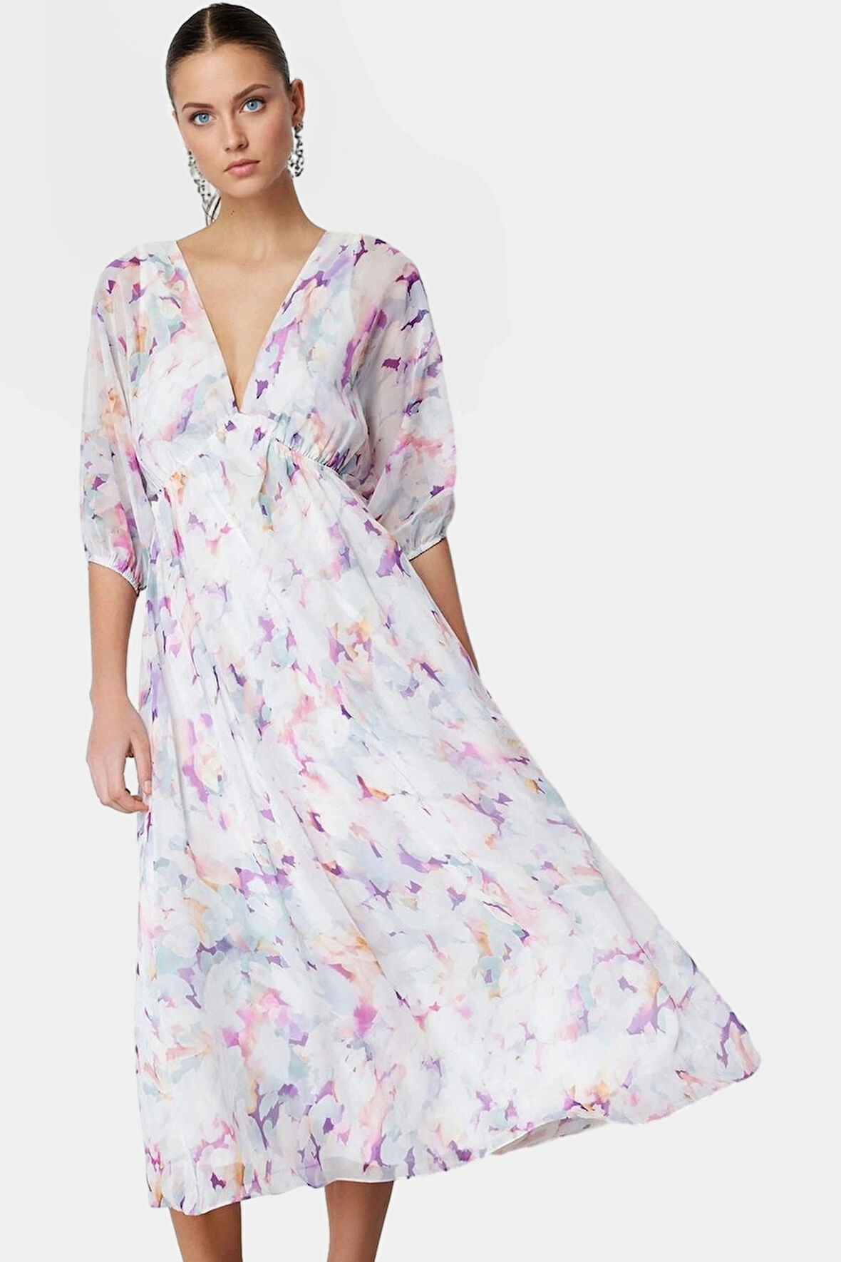 A Kesim Maxi Elbise Şifon Dokuma Soyut Desenli Yazlık Modern Stil Mükemmel Uyum