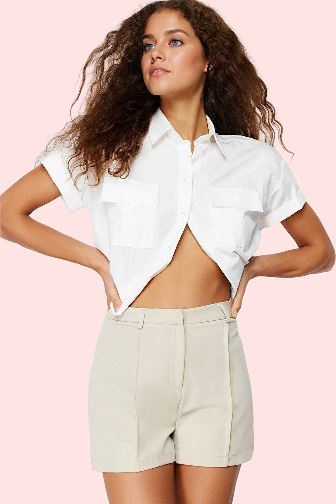 Kadın Yüksek Bel Boru Paça Şort Polyester Elastan Nefes Alabilir Kumaş Yaz Aylarının Vazgeçilmezi