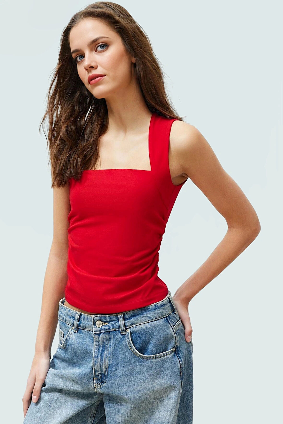 Kadın Yazlık Kolsuz Bluz Pamuklu Rahat Kare Yaka Premium Kalite Modern Stil