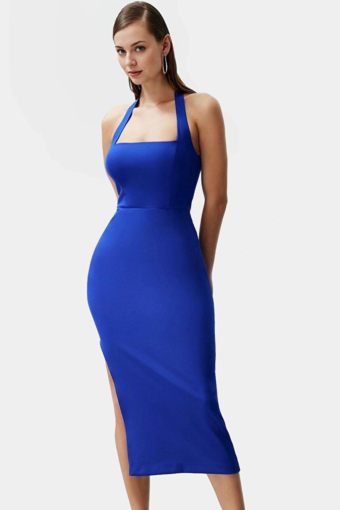 Yazlık Kadın Midi Elbise Bodycon Kesim Finike Kumaş Özel Günler İçin Uzun Ömürlü Rahat Kullanım