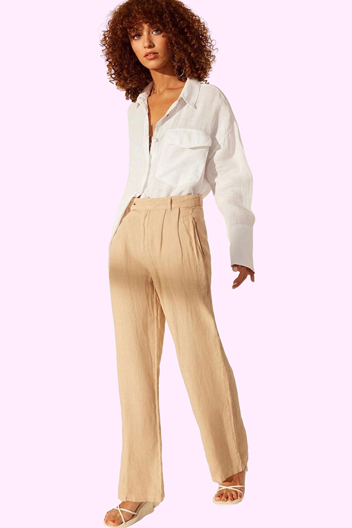 Kadın Keten Pantolon; Renk Yüksek Bel Wide Leg Dokuma Kumaş Günlük Stil Yaz Aylarının Vazgeçilmezi