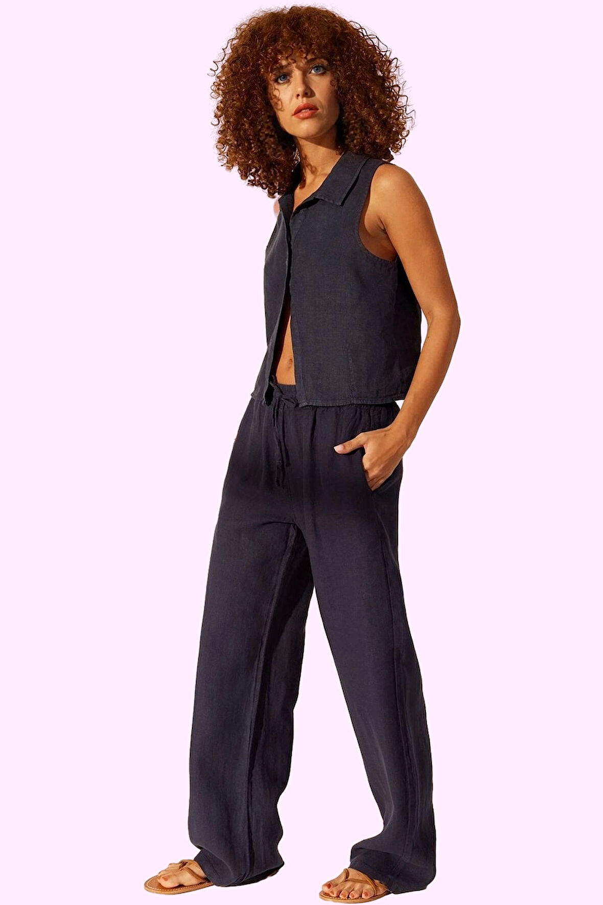 Kadın Yazlık Keten Wide Leg Pantolon Yüksek Bel Düz Desen Günlük Stil Yaz Aylarının Vazgeçilmezi