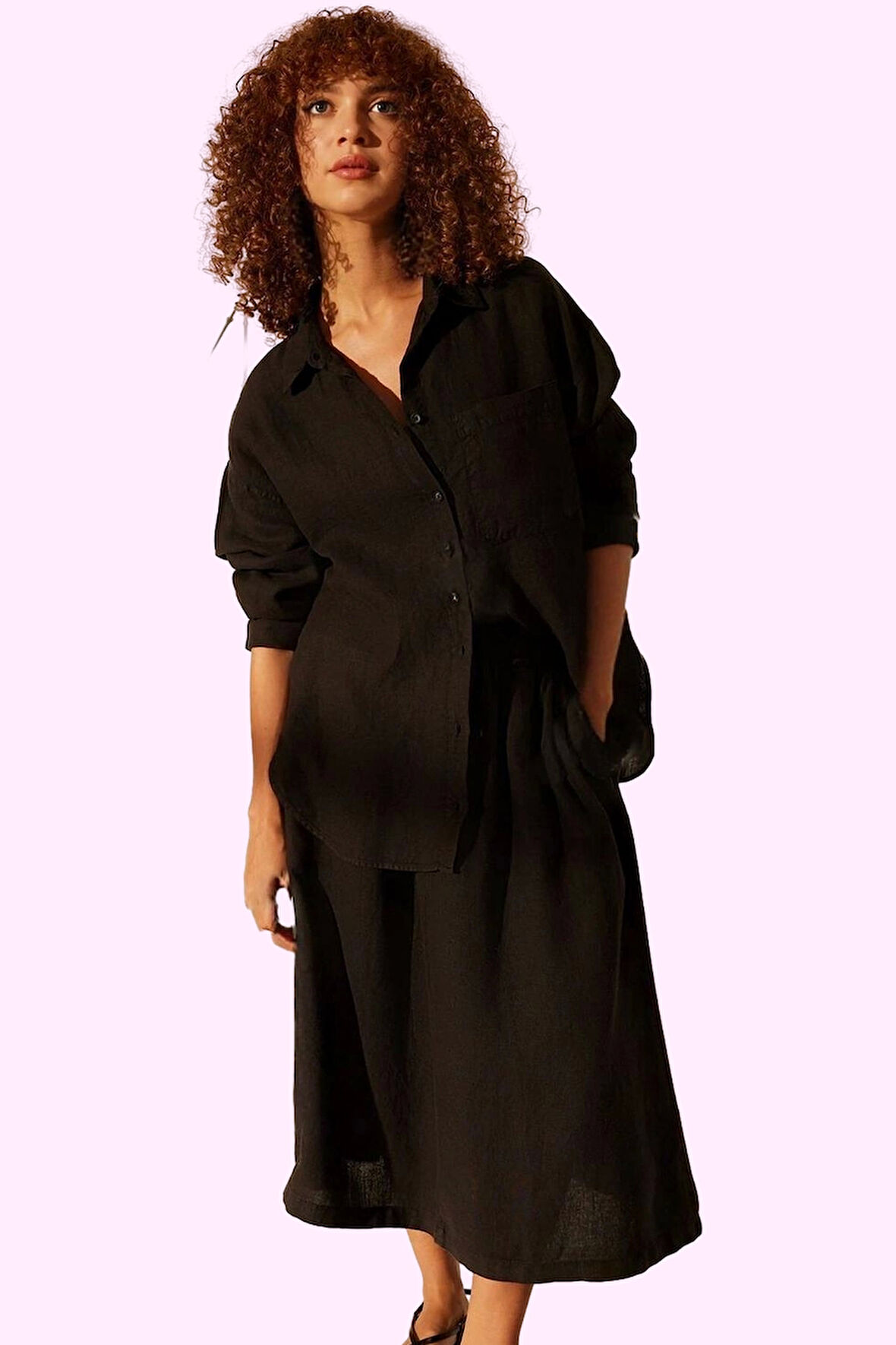 Kadın Düz Keten Midi Etek Dokuma Kumaş Rahat Yaz Kombinleri Günlük Kullanım Modern Tasarım