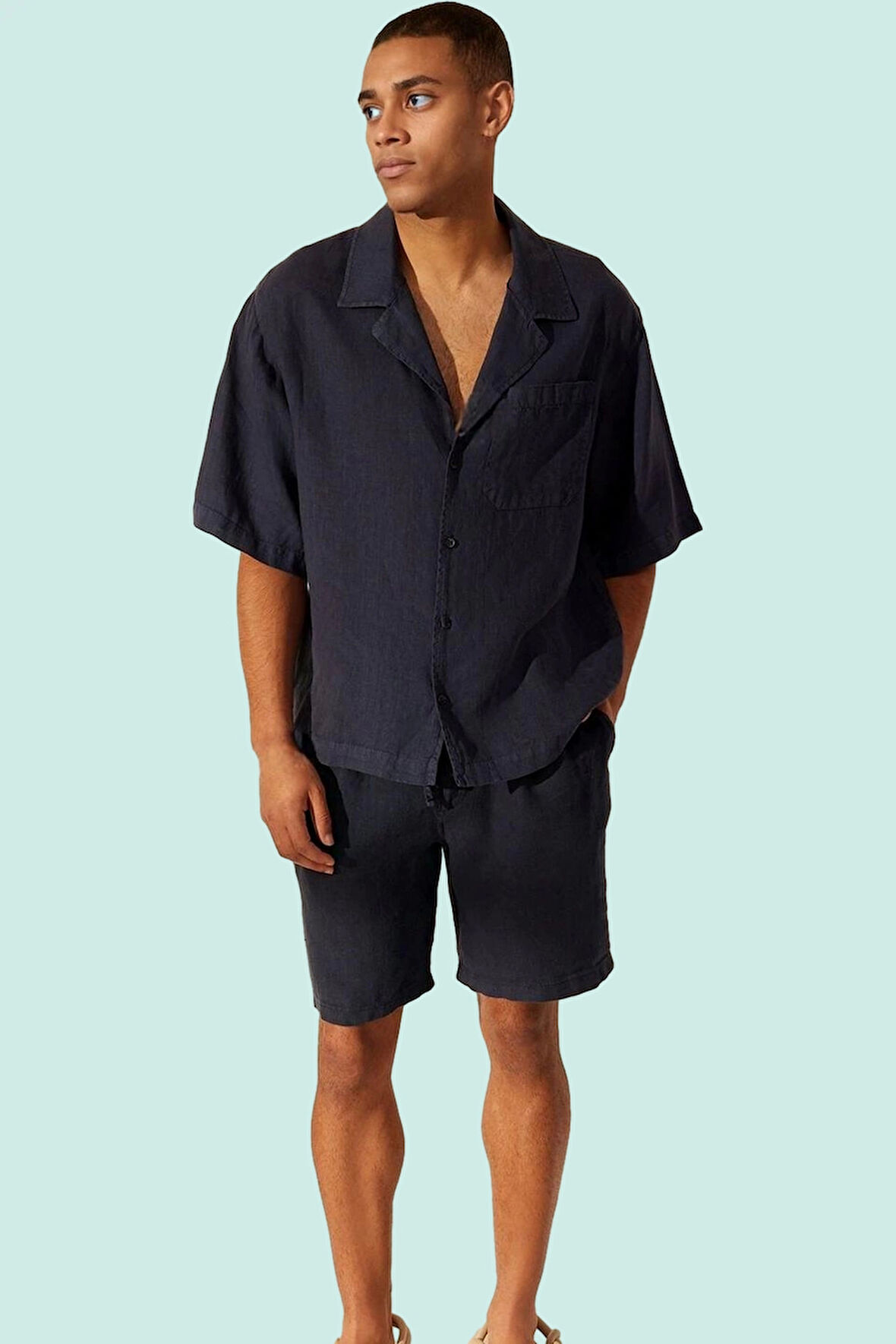 Erkek Yazlık Keten Şort Boru Paça Normal Bel Rahat Kesim Günlük Kullanım Dayanıklı Malzeme