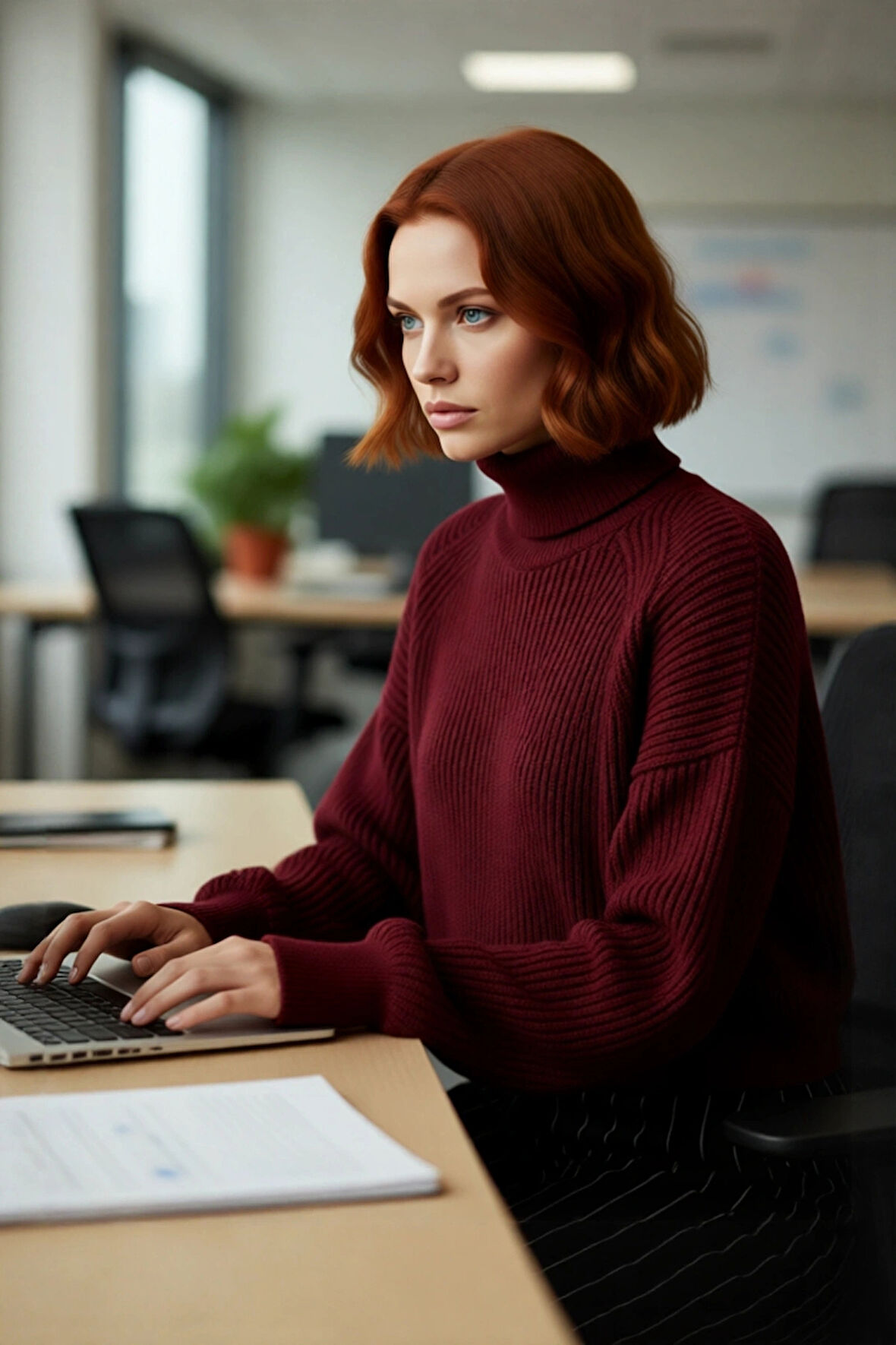 Rahat Kadın Oversize Bordo Balıkçı Yaka Uzun Kollu Fitilli Crop Triko Akrilik Kazak Kaliteli