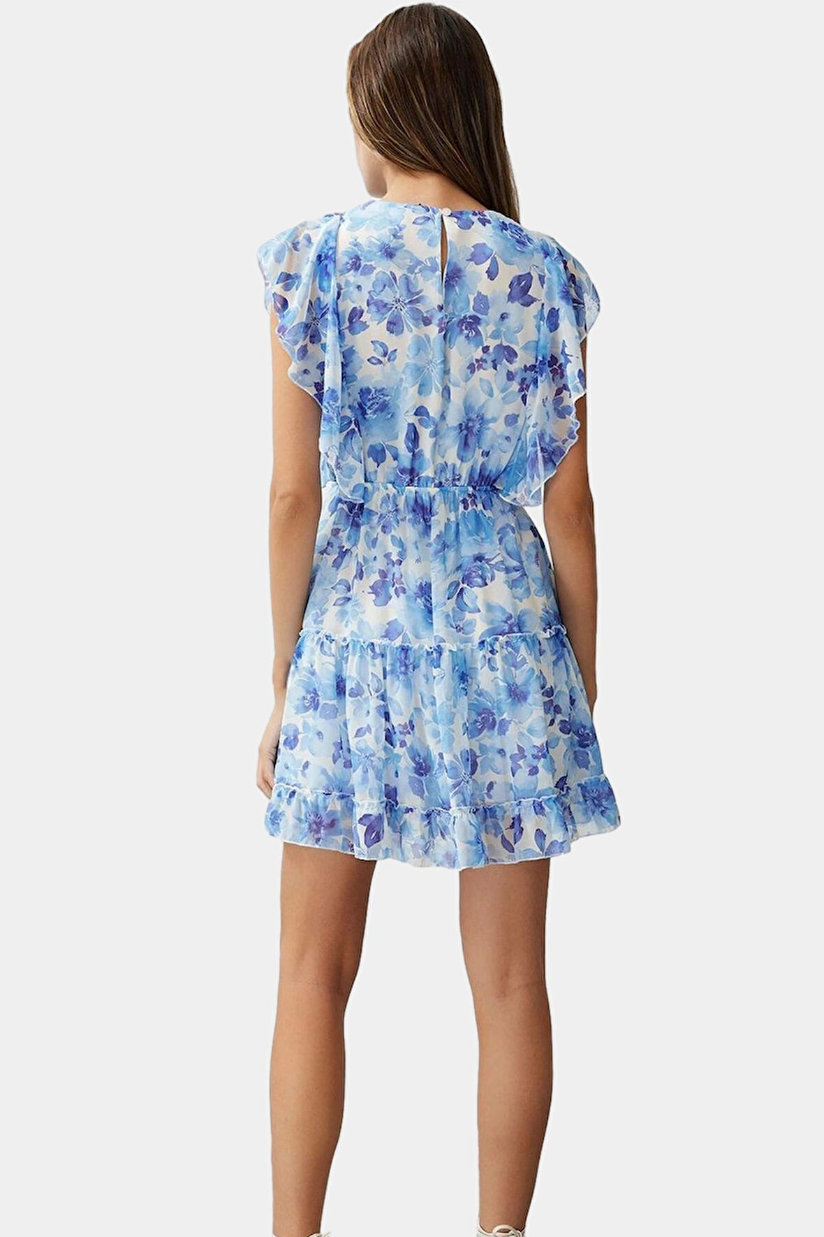 Yazlık Mini Elbise Çiçek Desen Rahat Şifon Kumaş Fırfırlı Etek Modern Stil Dayanıklı Malzeme