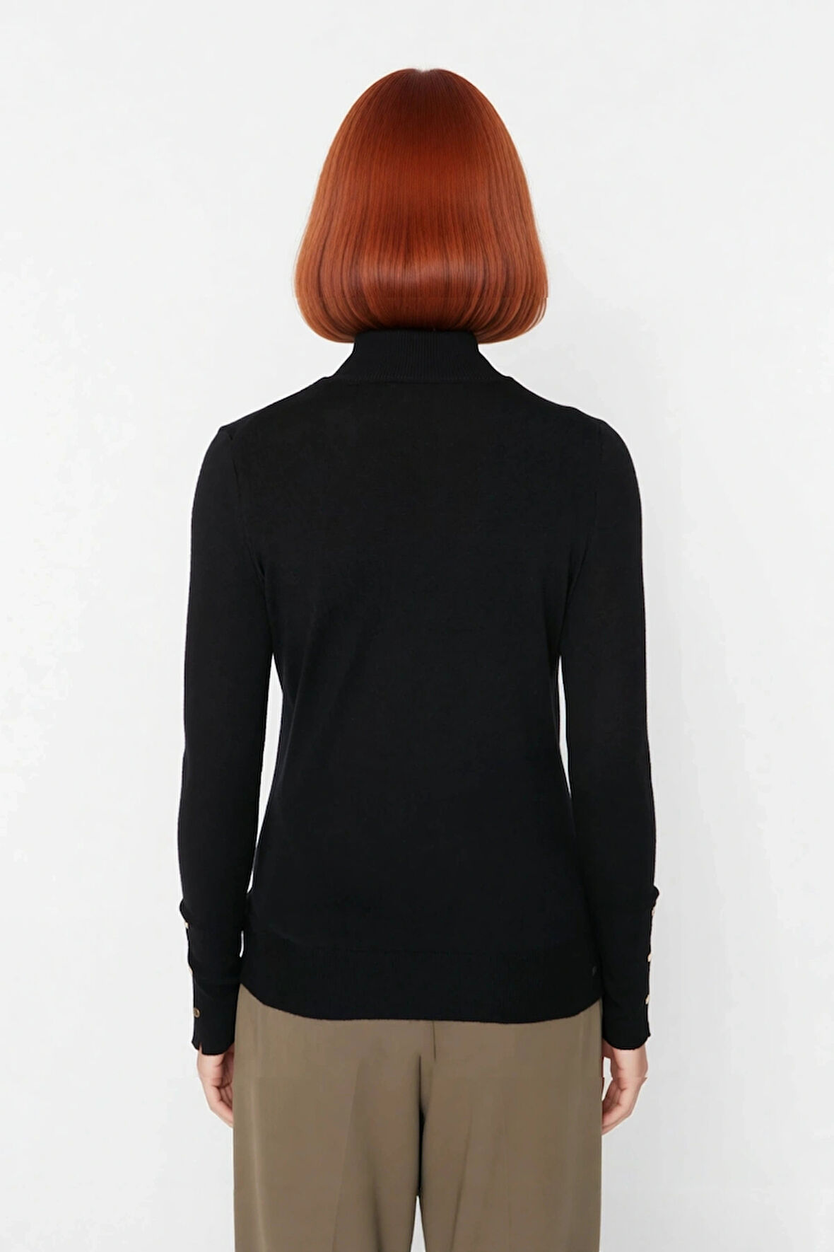 Kadın İnce Triko Balıkçı Yaka Fitted Kalıp Uzun Kollu Kazak Günlük Konfor İlkbahar Sonbahar