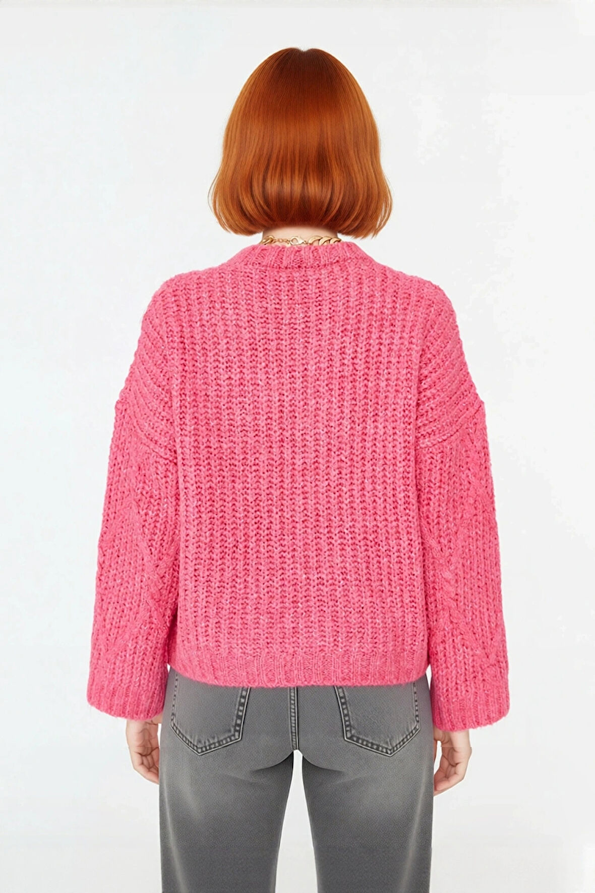 Kadın Günlük Oversize Kesim Saç Örgüsü Desenli Triko Kazak Kış Sonbahar İçin Bisiklet Yaka