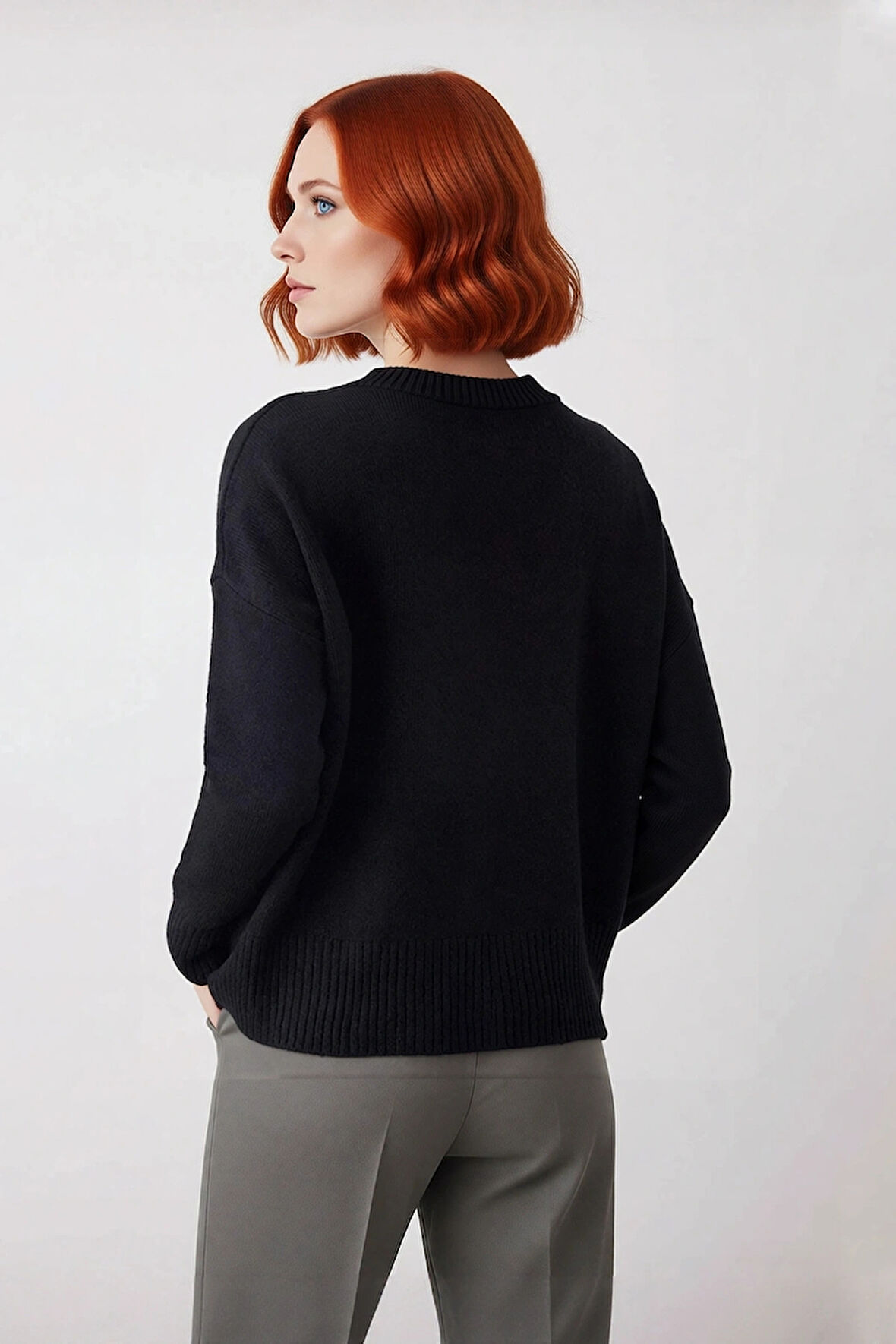 Kadın Günlük Oversize Düşük Kol Dik Yaka Uzun Triko Kazak Kışlık Şık Basic Rahatlık Sunar Kaliteli