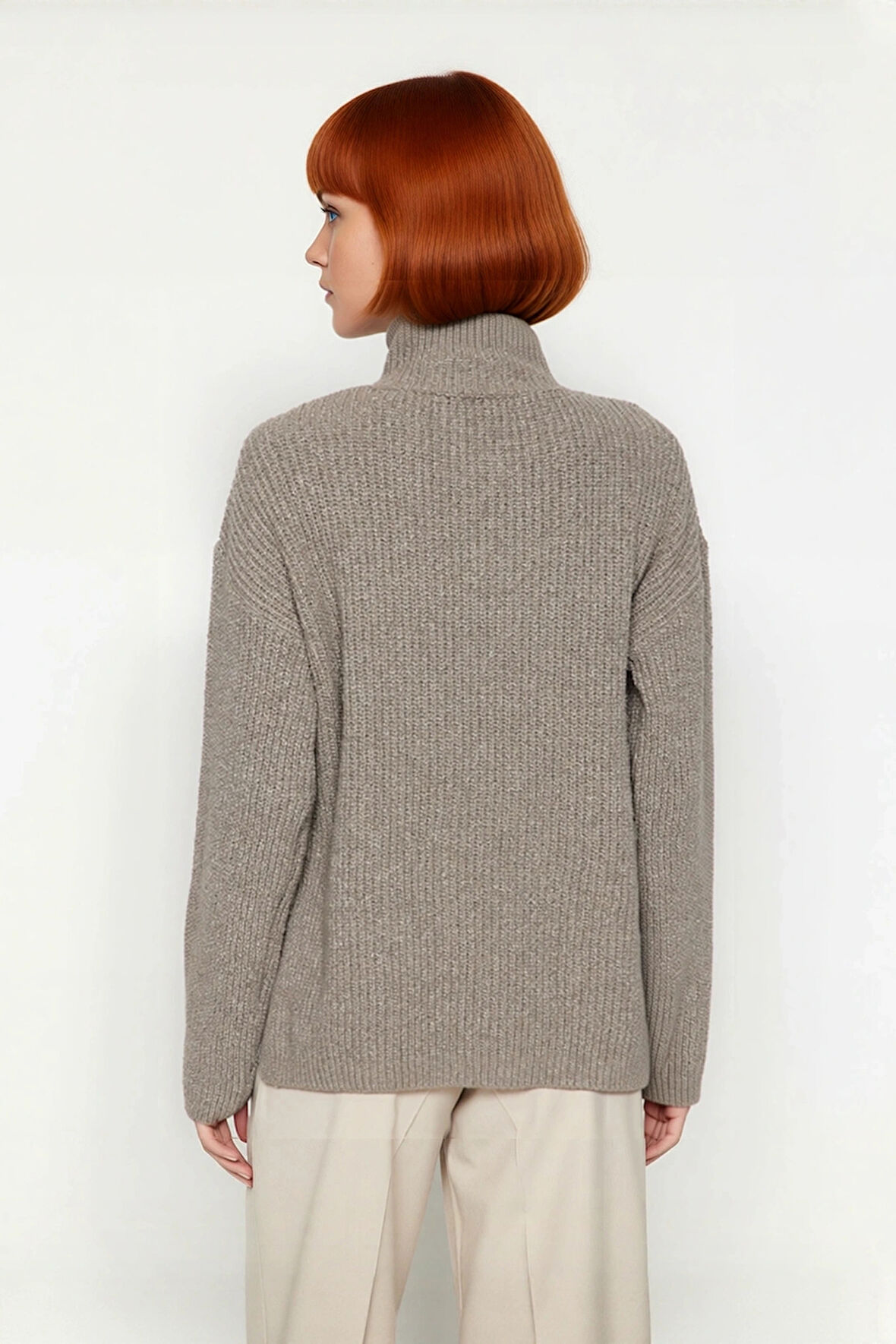 Kadın Orta Kalınlık Düşük Kol Selanik Dokuma Regular Kesim Uzun Triko Kazak Günlük Kullanıma Uygun