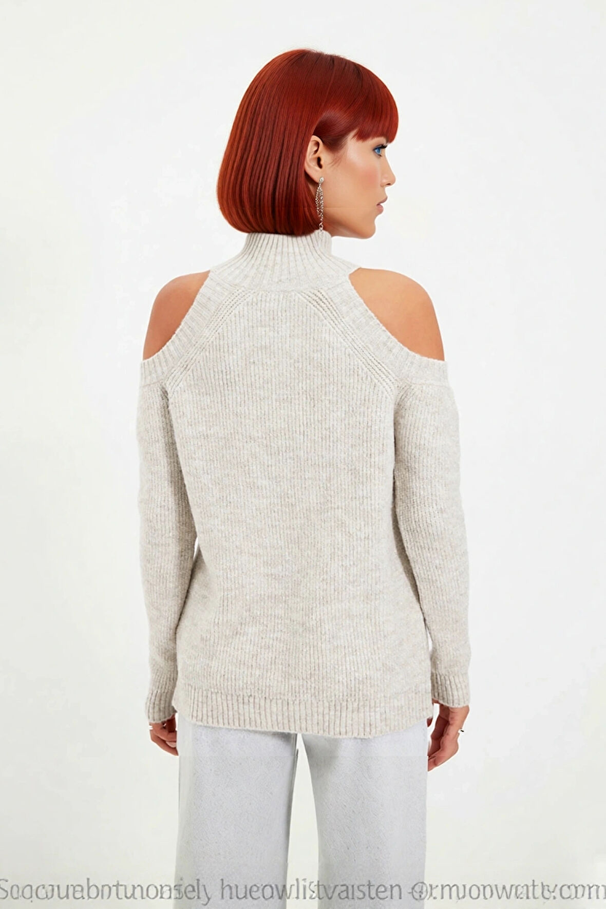 Kadınlara Özel Simli Selanik Dokuma Dik Yaka Omuz Dekolteli Triko Kazak Kış Kombinleri İçin