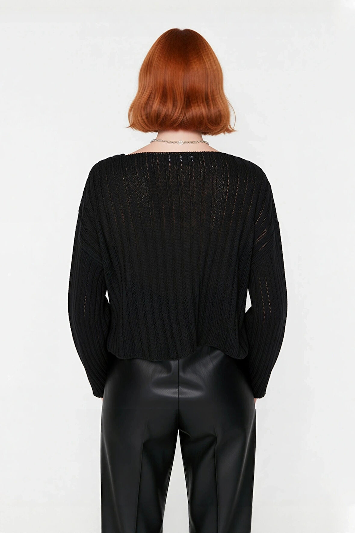 Kadın Basic V Yaka Geniş Kalıp Uzun Kollu Yünlü Triko Kazak Fitilli Dokusuyla Gün Boyu Konfor Sunar