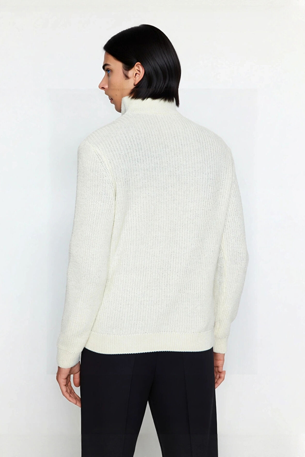 Erkek Casual Giyim İçin İdeal Regular Fit Düz Desen Fermuarlı Balıkçı Yaka Kalın Triko Kazak