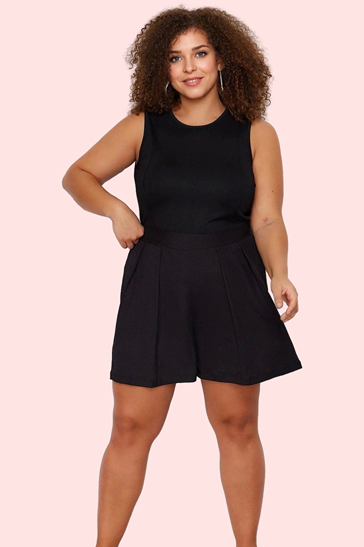 Kadın Büyük Beden Örme Şort Geniş Paça Yüksek Bel Günlük Stil Hafta Sonu Dayanıklı Malzeme