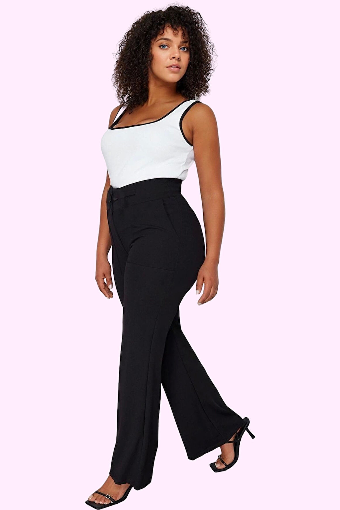 Kadın Büyük Beden Flare Pantolon Yüksek Bel Örme Kumaş Rahat Kesim Yaz Aylarının Vazgeçilmezi