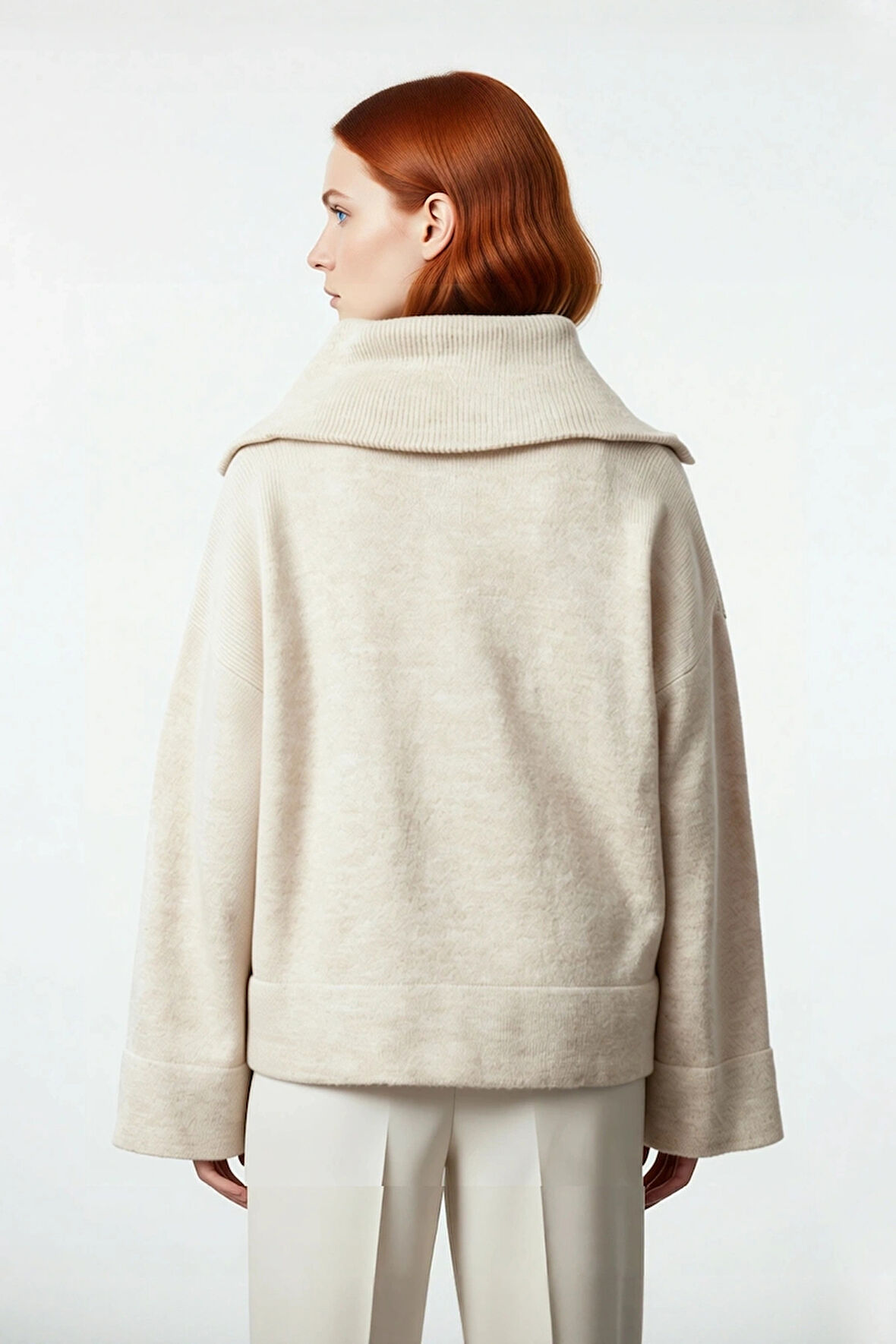 Kadın Oversize Fermuarlı Dik Yaka Triko Kazak Yumuşak Dokusuyla Günlük Konfor ve Şıklık Kaliteli